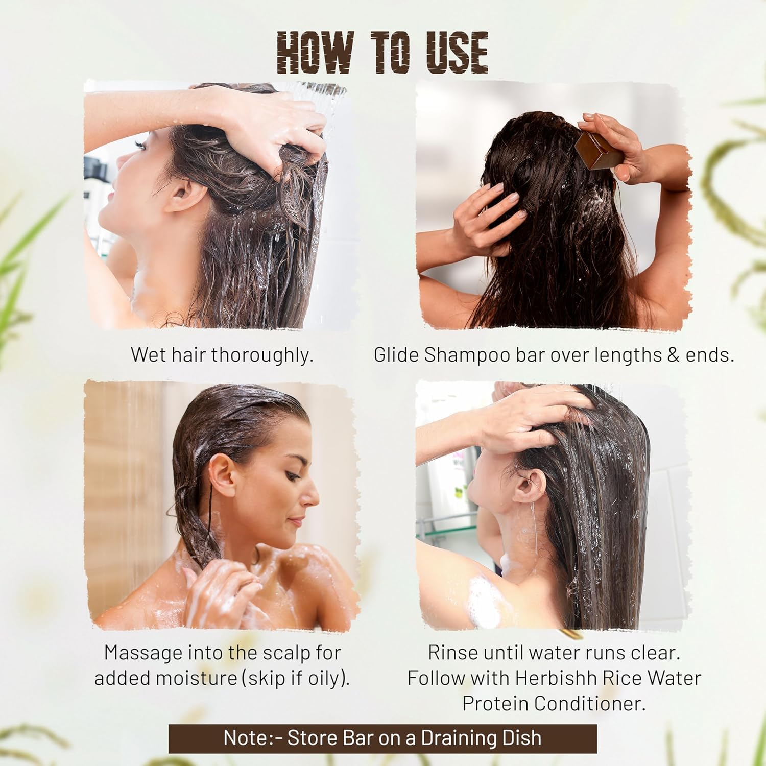 Herbishh Rice Water Shampoo Bar for Hair Growth – Strengthening & Nourishing, Solid Soap for Thinning Hair, Infused With Biotin, Ideal For All Hair Types, Paraben-Free & Sulfate-Free, 3.53 oz Pk of 4