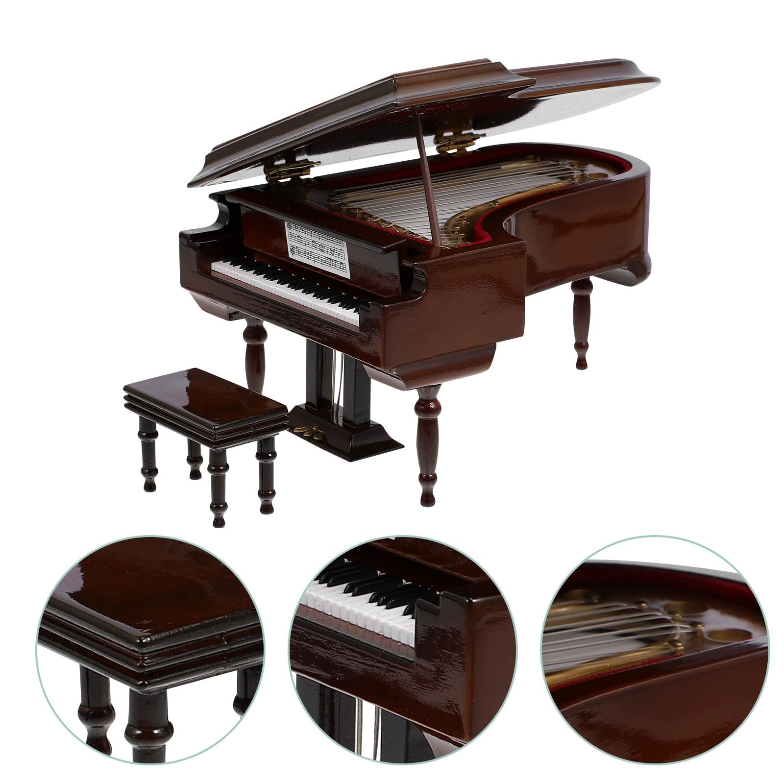 Alasum Caja de Música Portátil Forma de Piano Miniatura, Decoración de Escritorio en Madera y Metal, Diseño Sencillo y Funcional para Obsequio Especial