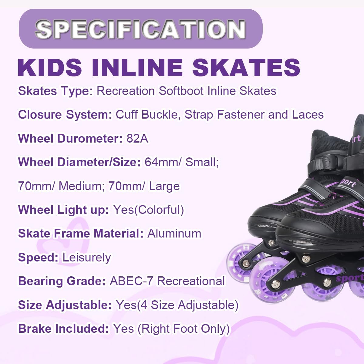Kids Inline Skates for Girls Ages 6-12, Adjustable 4 Size Blades Roller Kids Skates for Girls and Boys, Youth and Teens, Beginner with Full Wheels Illuminating