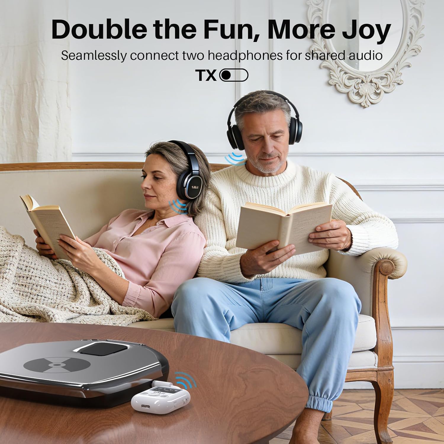 1Mii Bluetooth 5.3 Transmitter Receiver for TV Home Audio, Display Screen, 3.5mm AUX Bluetooth Adapter for 2 Headphones, aptX AD/LL/HD Audio for Home Stereo, Projector, PC, Car, CD Player