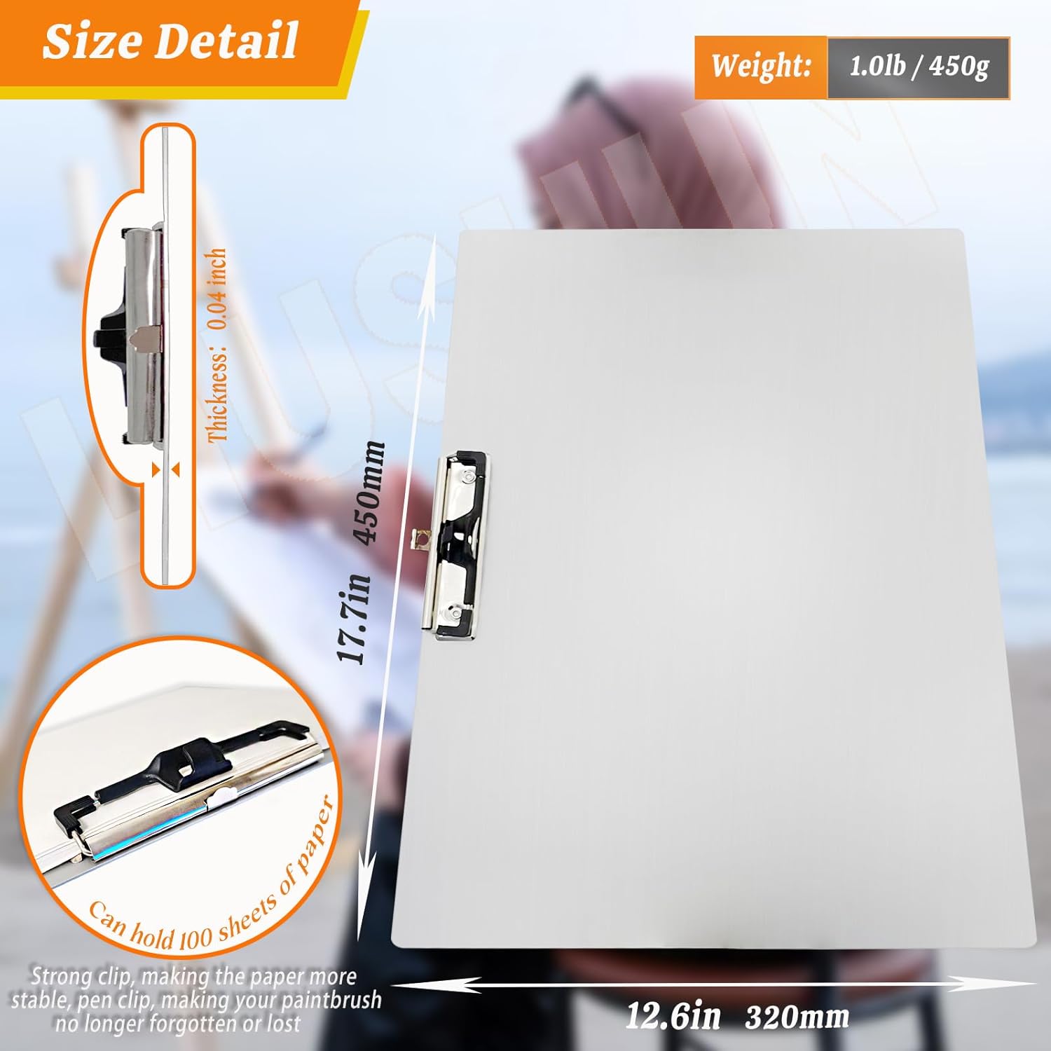 Aluminum 11x17 Clipboard A3 Metal Stainless Hangable Clipboards with Clips Art Pen Holder Extra Large Clip Board for Business Medical Professionals Workshop (Silver, A3-Single)