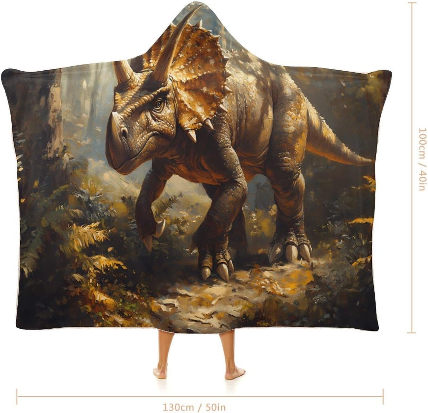 Triceratops in The Forests Fashion Wearable Blanket Hoodie Fleece Throw Cloak Robe Unisex