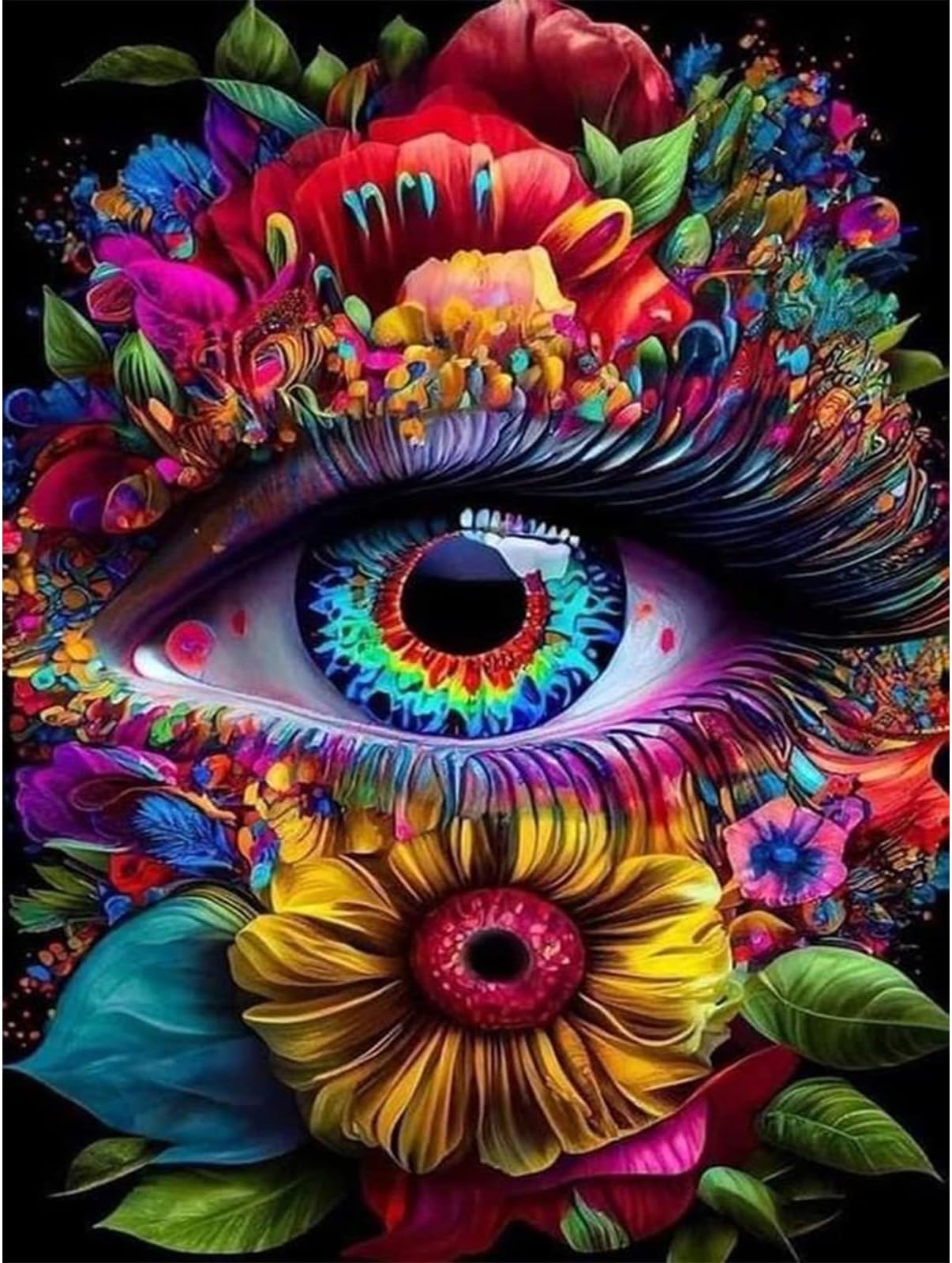 DIY Paint by Numbers for Adults, Eye Canvas Oil Painting Kit for Adults, Eyes Flower Craft Art Painting Kit Acrylic Pigment Drawing Paintwork for Gift Home Wall Decor 12x16 inch (Without Frame)