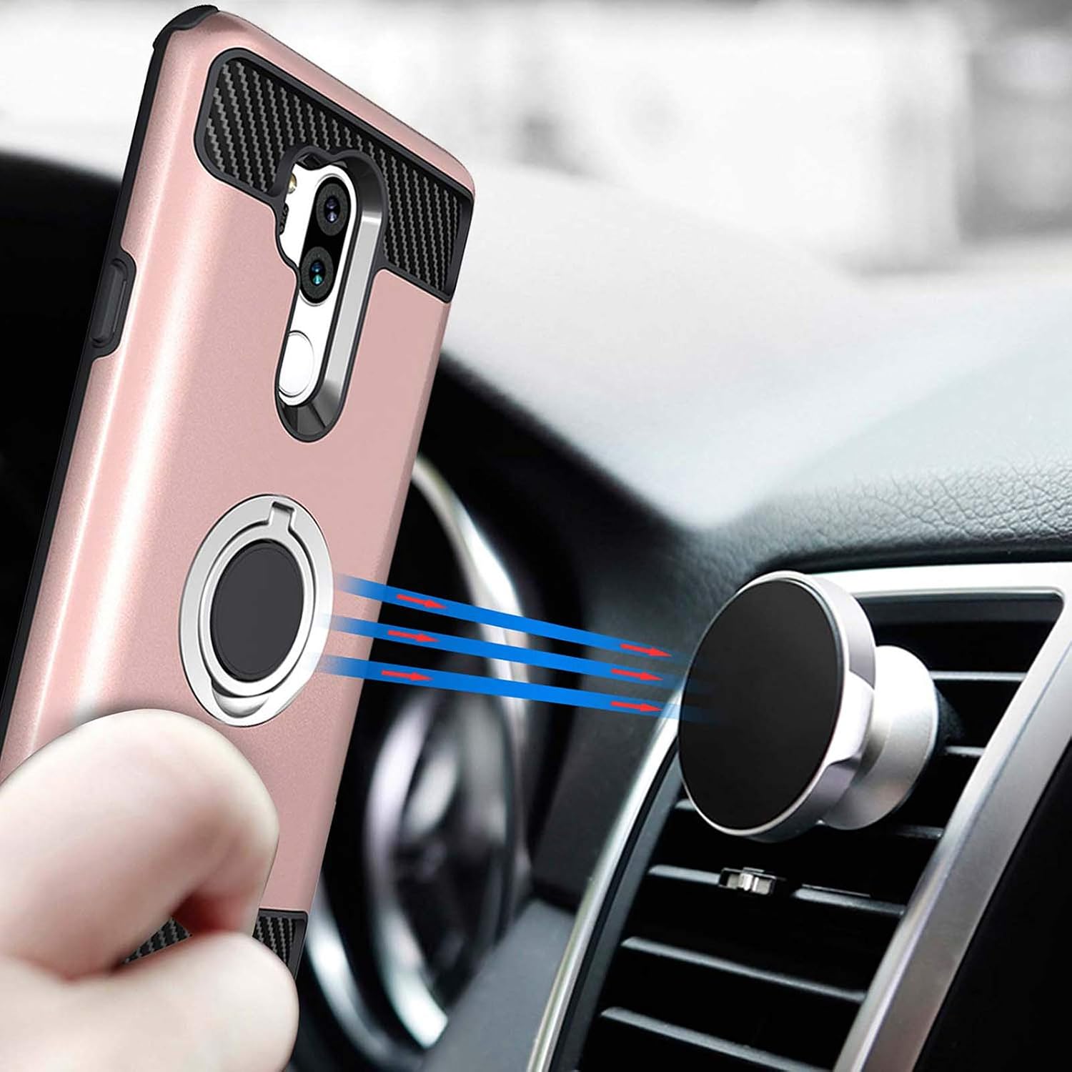 Newseego Compatible with LG G7 ThinQ Case,LG G7 Case 6.1inch with Armor Dual Layer 2 in 1 with Extreme Heavy Duty Protection and Finger Ring Holder Kickstand for LG G7 ThinQ -Rose Gold