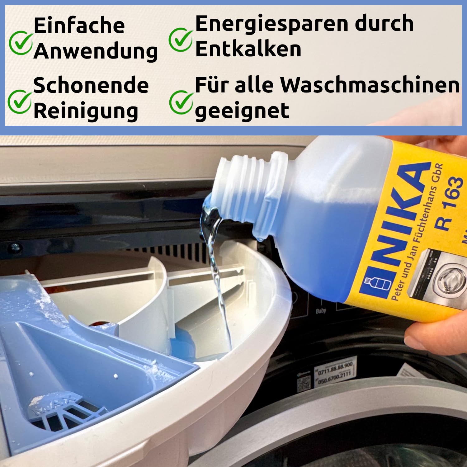 NIKA Haushaltsgerätereiniger Set | NIKA R163 + R164 + R165 Waschmaschinen Reiniger | Waschmaschinen Entkalker | Maschinenentfetter entfernt Kalk, Kaffemaschinen Reiniger Geschirrspülreiniger