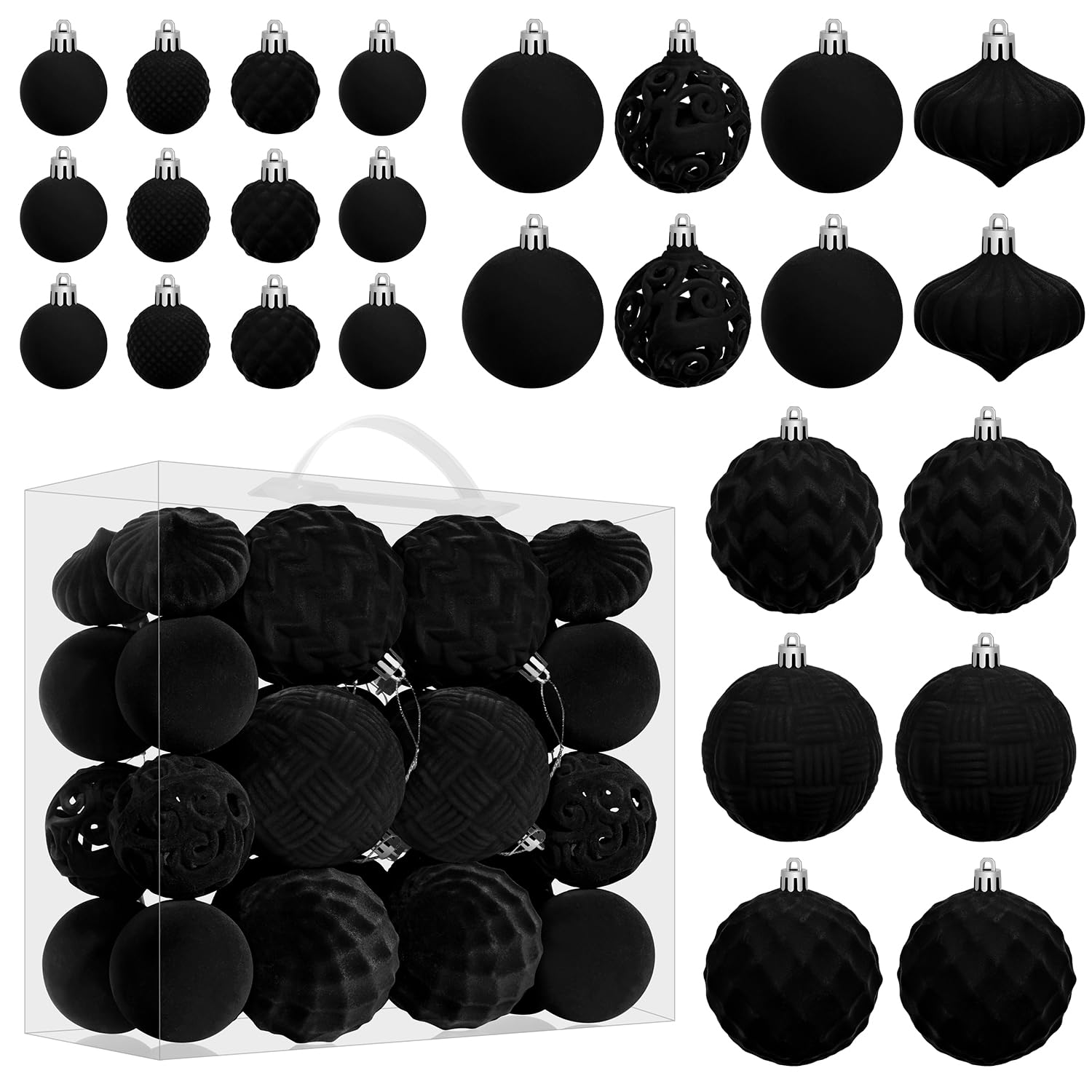 Miaikoe Velvet Christmas Ball Ornaments Set - 46pcs Shatterproof Plastic Flocked Christmas Tree Balls Assorted Sizes for Xmas Holiday Decor Decoration (Orange)