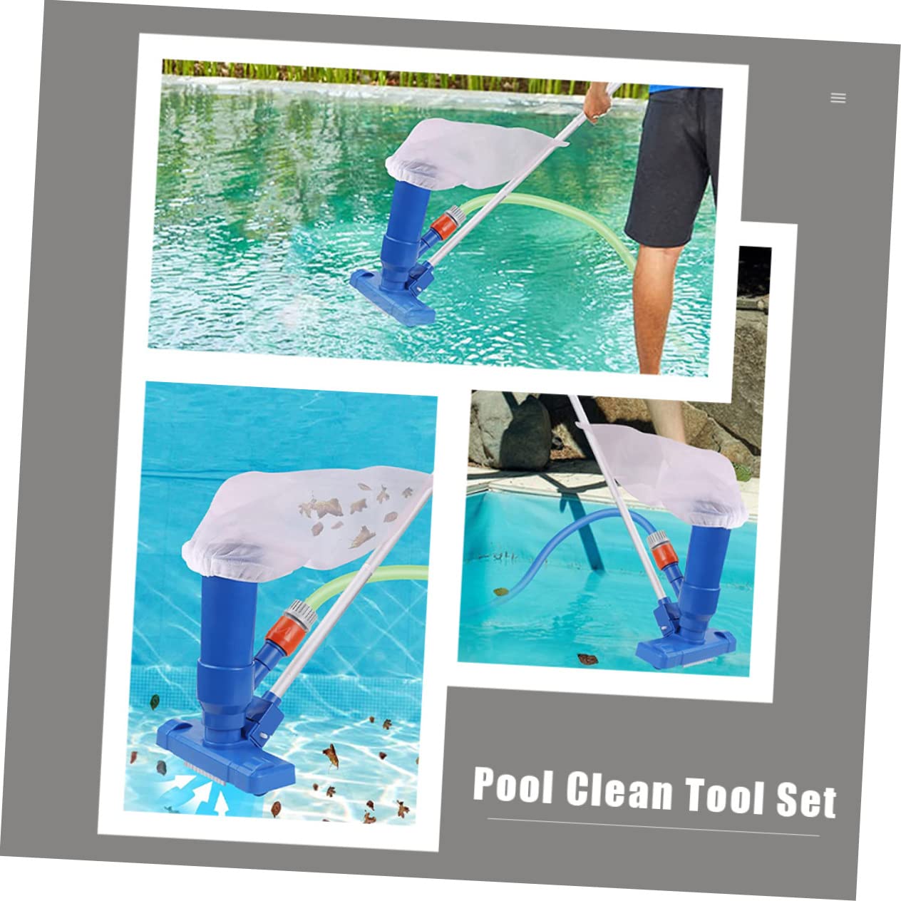 Herramienta de Limpieza de Piscinas Aspiradora Piscina Kit Limpia | 1 Juego, Cabezal de Succión con Varilla, Plástico y Aluminio, Azul, para Piscina y Estanque