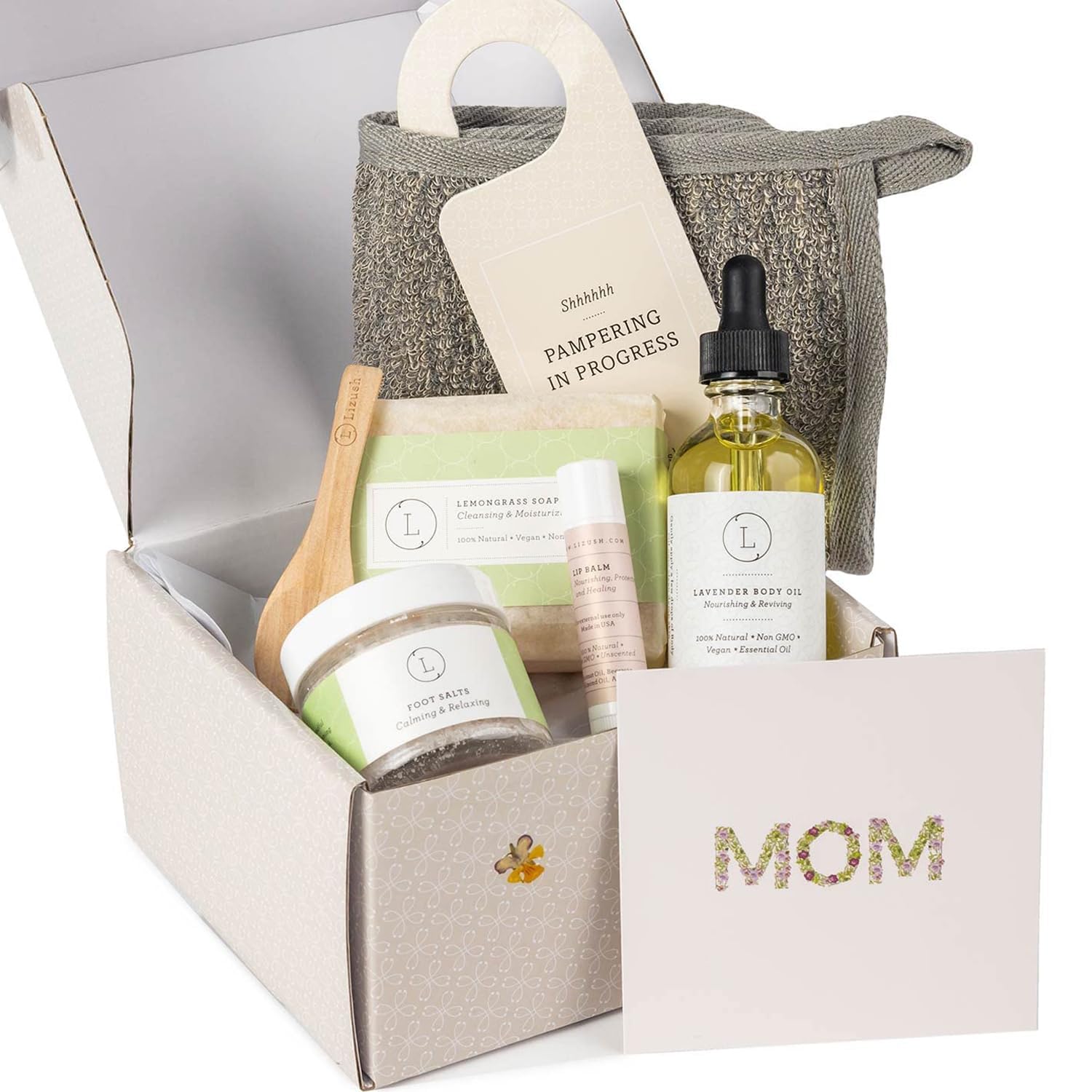 Lizush Lemongrass 6-Piece Spa Gift Set for Women - Relaxing Self-Care Basket, Luxury Handmade Body Care Items for Premium Relaxation - Mom - Handmade in the USA