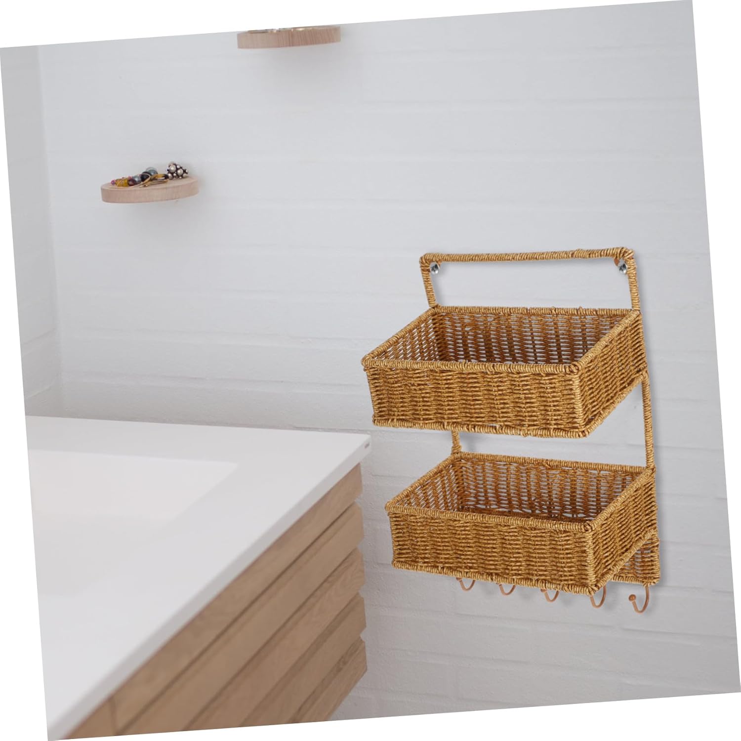 Cabilock Hanging Kitchen Storage Multi Wall Mounted Rattan Fruit Basket for Efficient Organization Vegetable for Kitchen and Bathroom Use