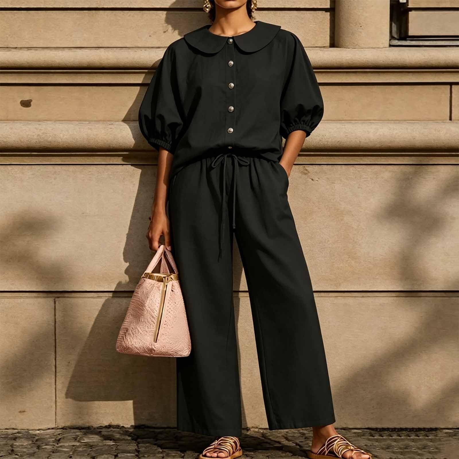 Sport Anzug für Damen, Damen Sommer Outfit Set LäSsige Hose mit Mittelhohem Bund Und Passendem Bequemem Oberteil für Zu Hause