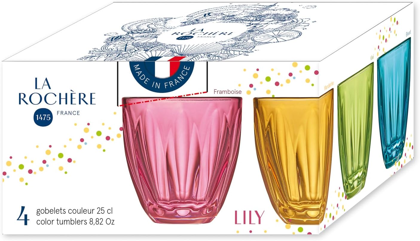 La Rochere Lily Tumbler Set of 4 — Elegant Glassware for Any Occasion – Dishwasher-Safe Assorted Drinking Glasses (9 oz)