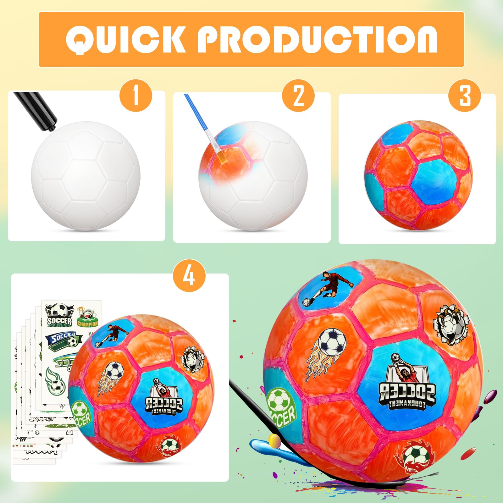 Kit Peinture Enfant Lampe Football 3D - Veilleuse DIY Créative Avec Autocollants Pour Garçons Et Filles