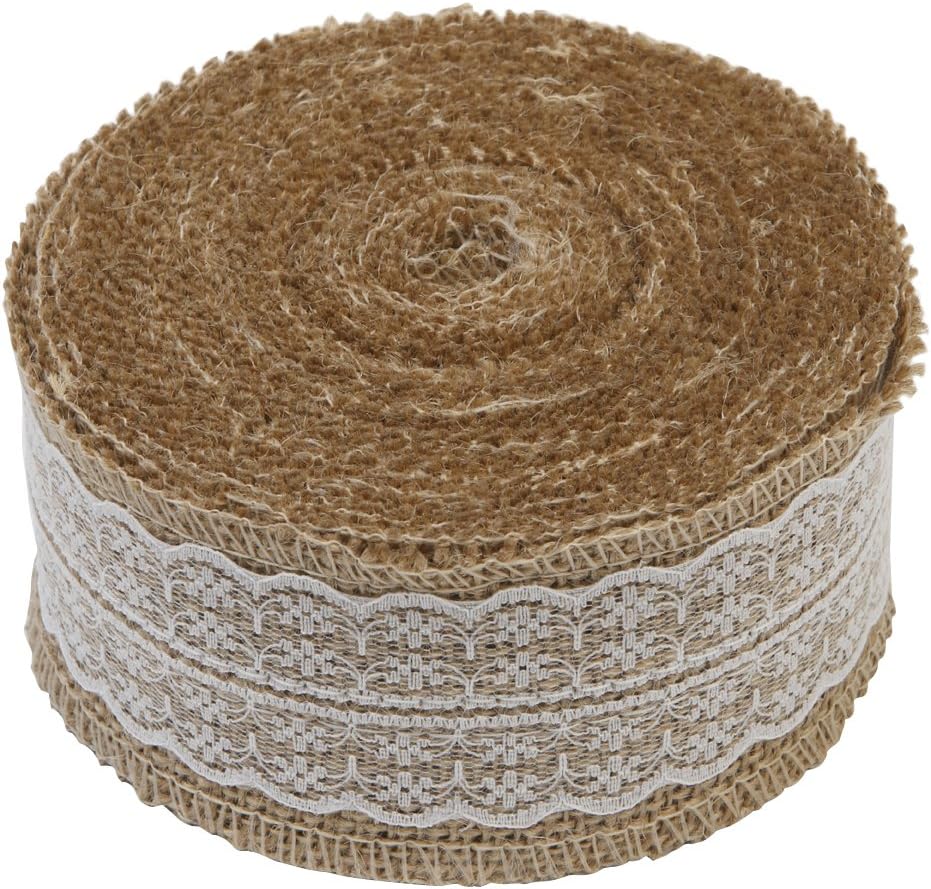 1 Metre of Natural Hessian Ribbon with Lace Detail, Available in 2.5cm, 4cm and 6cm Widths (6cm)