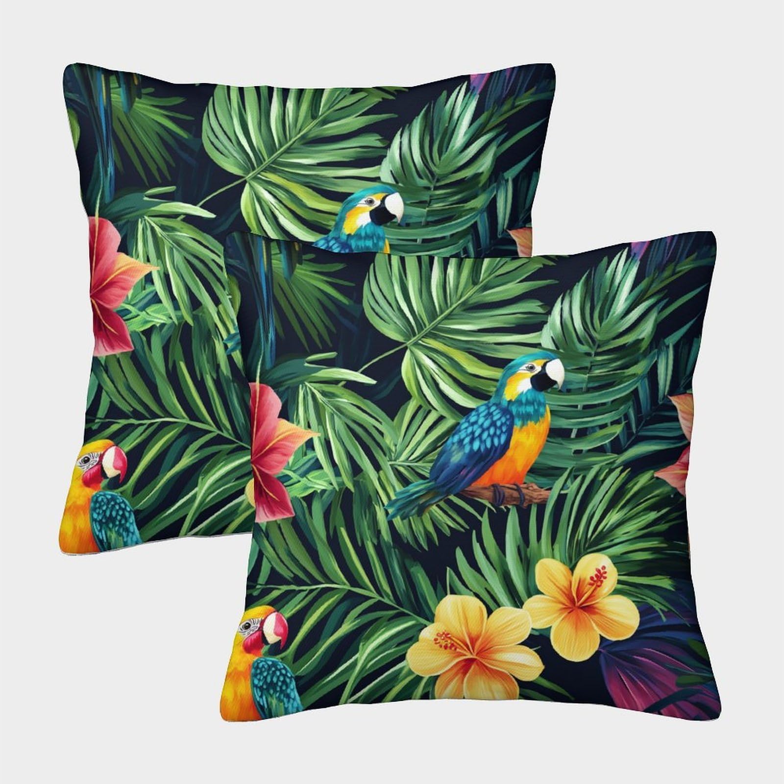 kaiyun 2 Pack Tropical Paradise,Lush Palm Leaves, Birds Luxury Digital Printed Soft 3D Themed Square Cushion Cover 45x45cm