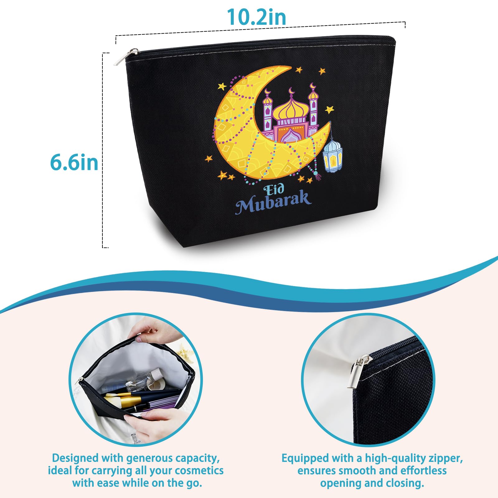 Eid Gifts for Women Eid Mubarak Gift Bags Ramadan Gifts for Women Ramadan Gift Makeup Bag for Muslim Supplies Al Fitr Party Decoration Mubarak Make Up Bag Stars Cosmetic Pouch