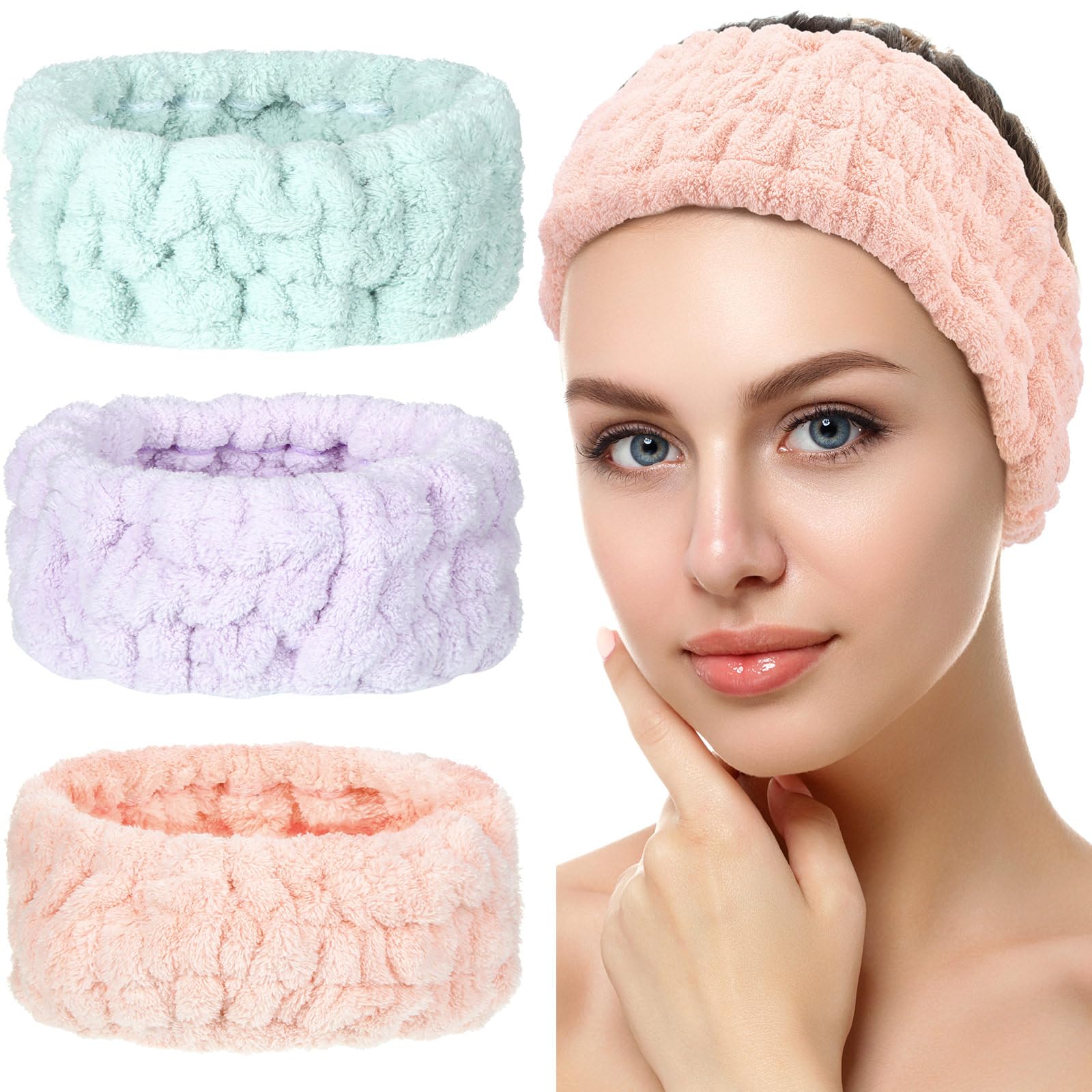 3 Pezzi Fascia per C Spa per Trucco e Lavaggio Viso Fascia Elastica Donna Spa Yoga Sport Doccia Viso da Avvolgere Ragazze e Donne