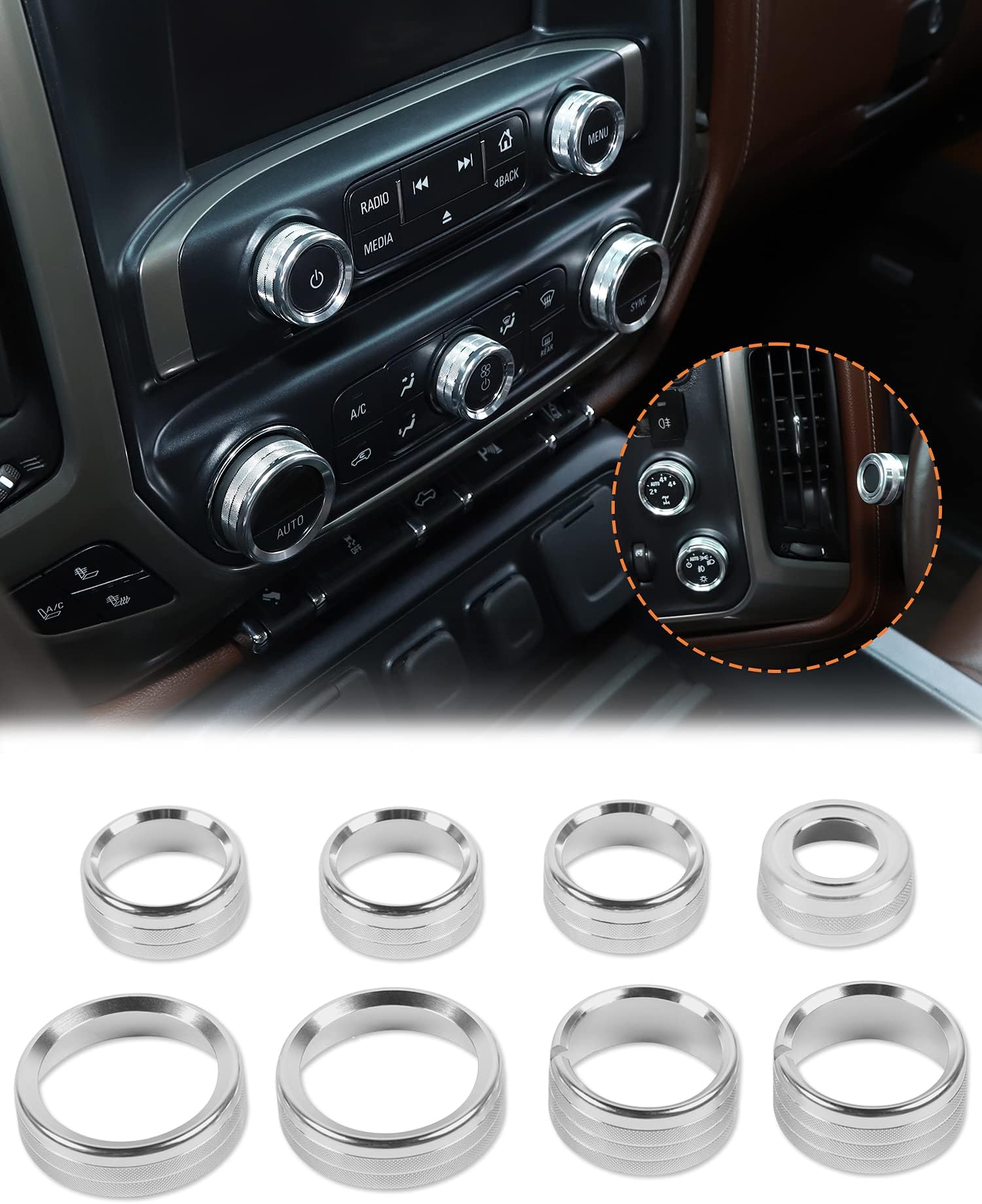 Center Console Switch Button Trim Air Conditioner Control Knob Cover for Chevy Silverado & GMC Sierra 2014-2018, Silver