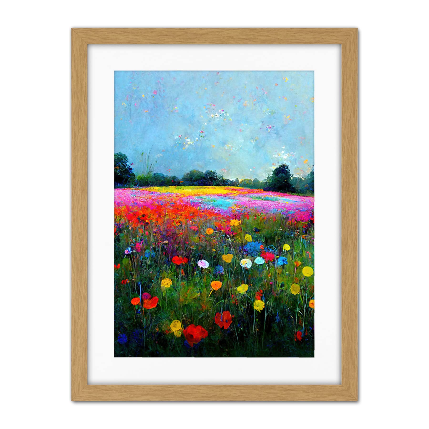 Doppelganger33 LTD Delicate Wildflower Meadow Abstract Colourful Modern Artwork Framed Wall Art Print 18X24 Inch