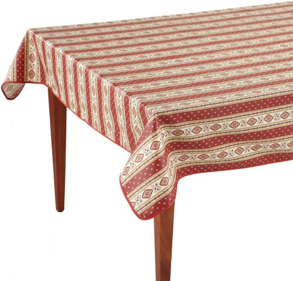 Esterel Terre Cuite Striped Rectangular French Tablecloth, Coated Cotton, 63 x 79 (4-6 People)