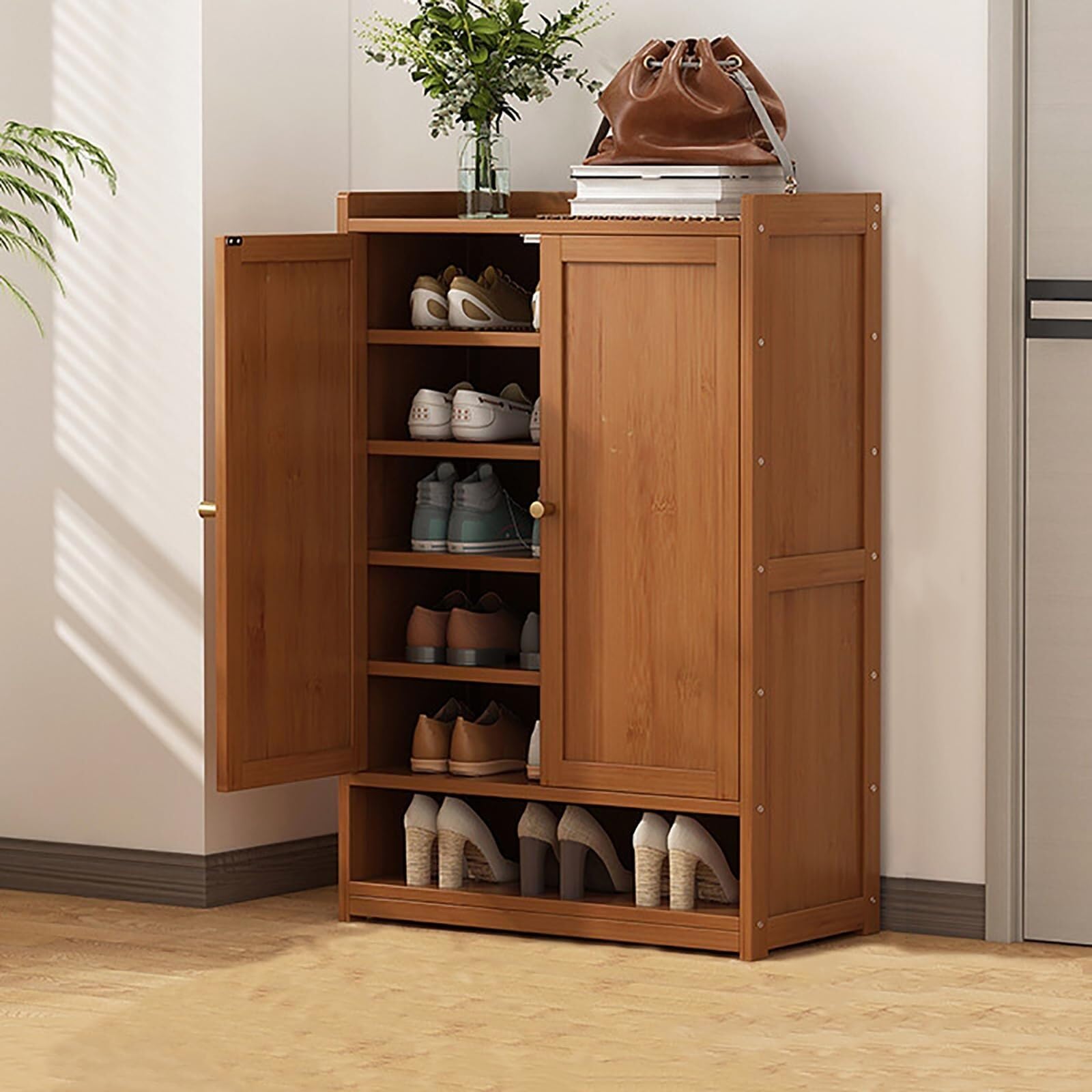 Étagère à chaussures en bambou 60x32x94 cm pour entrée organisée