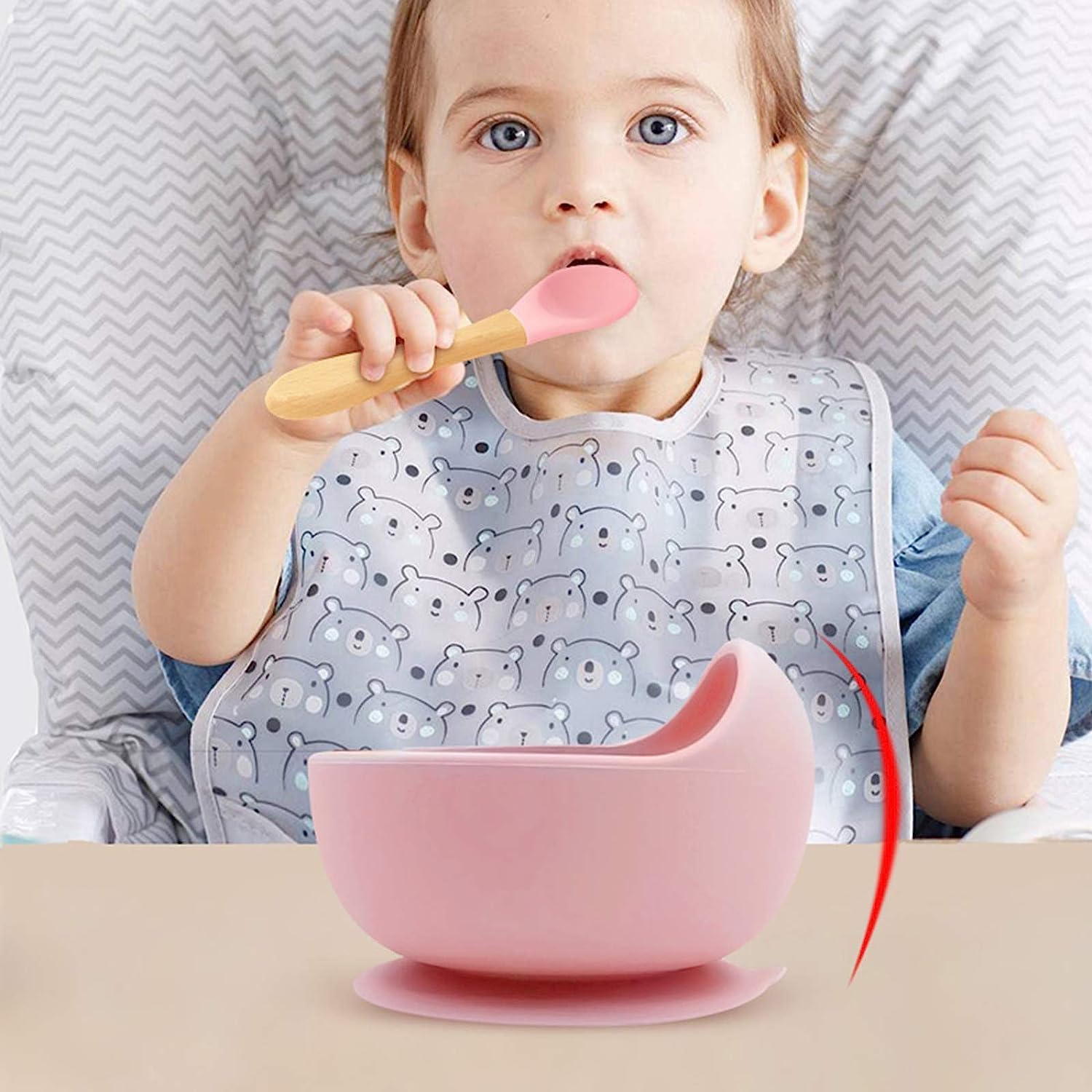 NOWFLY 2 Piece Microwave Friendly Silicone Baby Feeding Set - Bowl    - Spoon - Make Mealtime Fun and Easy for Your Little One - Portable and Diaper Bag Friendly - Baby Feeding Product (Pink) - Image 5 thumbnail