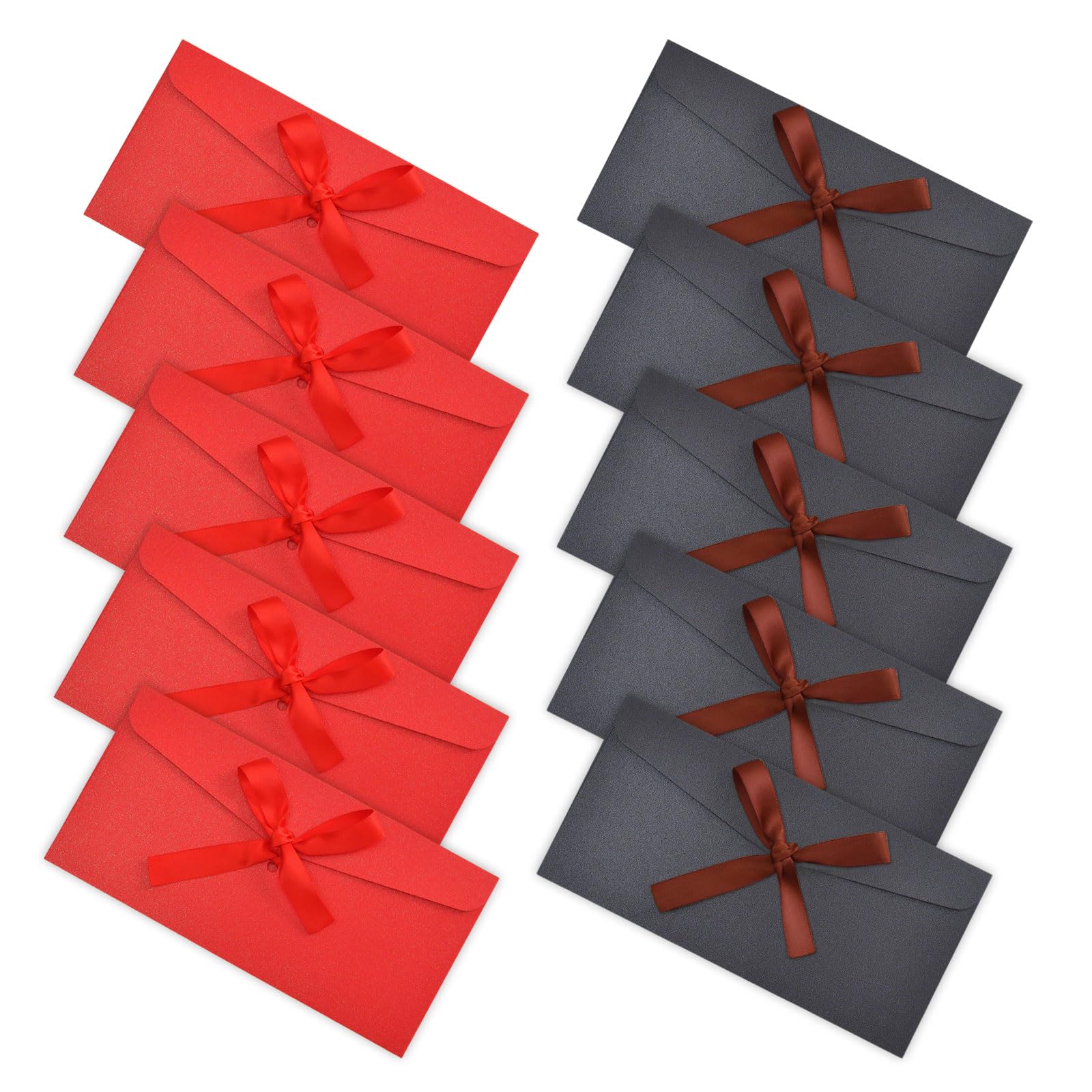 YAUOIPI 10 PCS Pearlescent Paper Envelope with Ribbon,Black Red Money Envelopes,22 * 11 CM Blank Christmas Envelopes,Money Wallets for Cash Gifts New Year Wedding Festival(Black+Red)