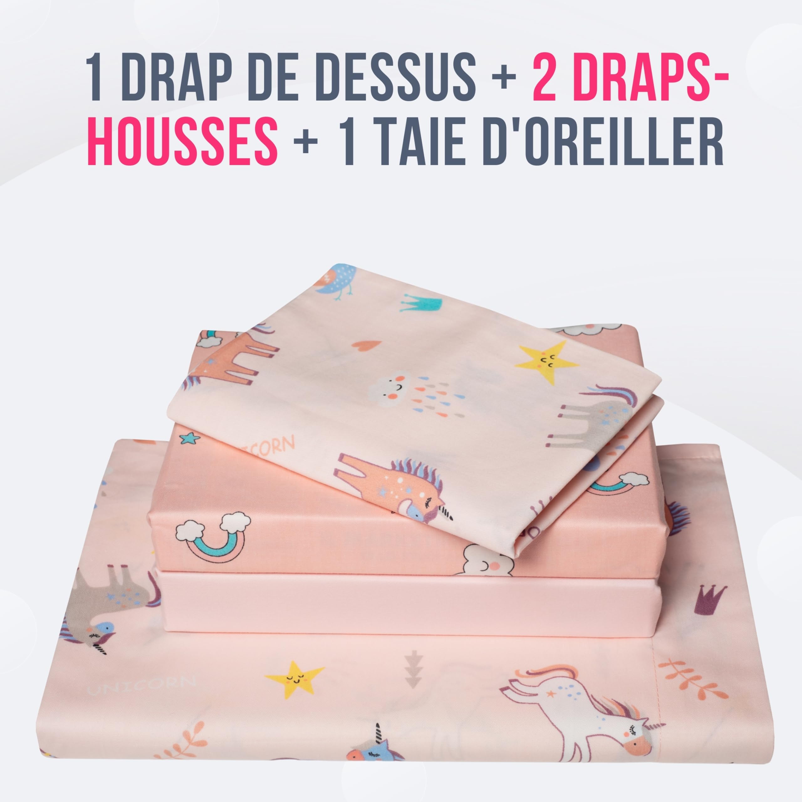 GOYSILA Drap Housse Cododo Bebe Next to Me Parure 4 Pièces 100% Coton Certifié Oeko-Tex Matelas 50x83 2 Draps Housse 1 Drap de lit 1 taies d'oreiller Berceau Next2me Chicco Kinderkraft (Licornes)