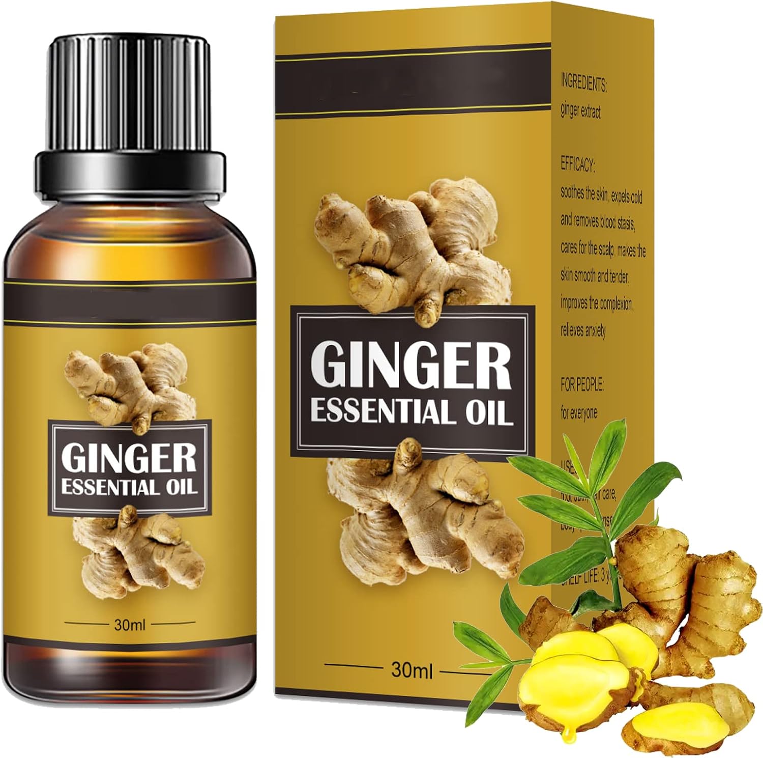 (30ML X 1PCS) Big Bottle Ginger Essential Oil,Belly Drainage Ginger Oil, Belly Off Massage Oil ,Ginger Oil Massage Liquid (30ML X 1PCS)