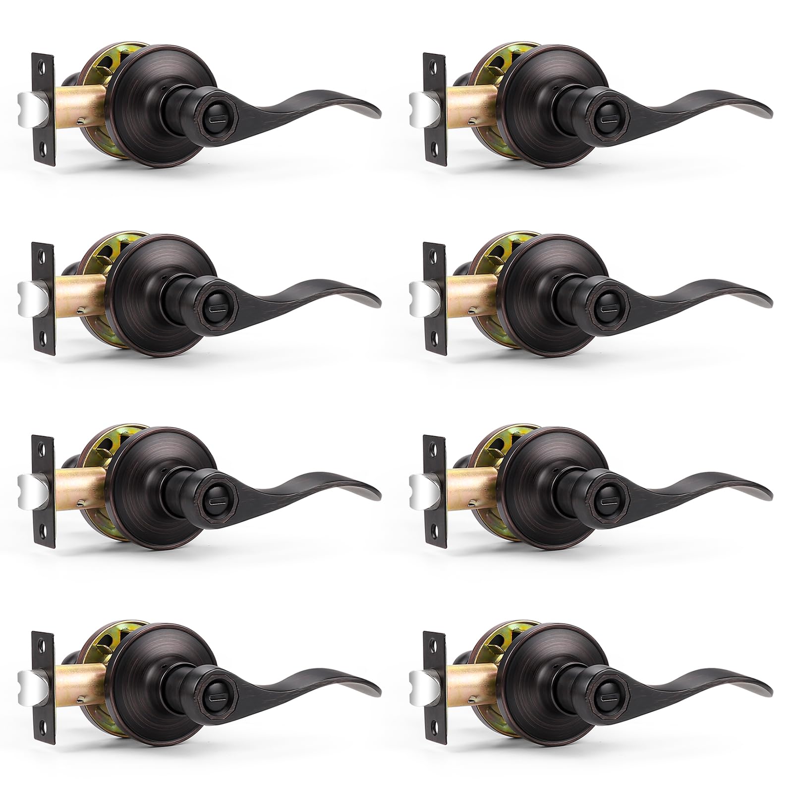 Probrico Privacy Door Levers Oil Rubbed Bronze Wave Bed Bath Door Handles Keyless Interior Door Leversets,Left/Right Handed,8 Pack