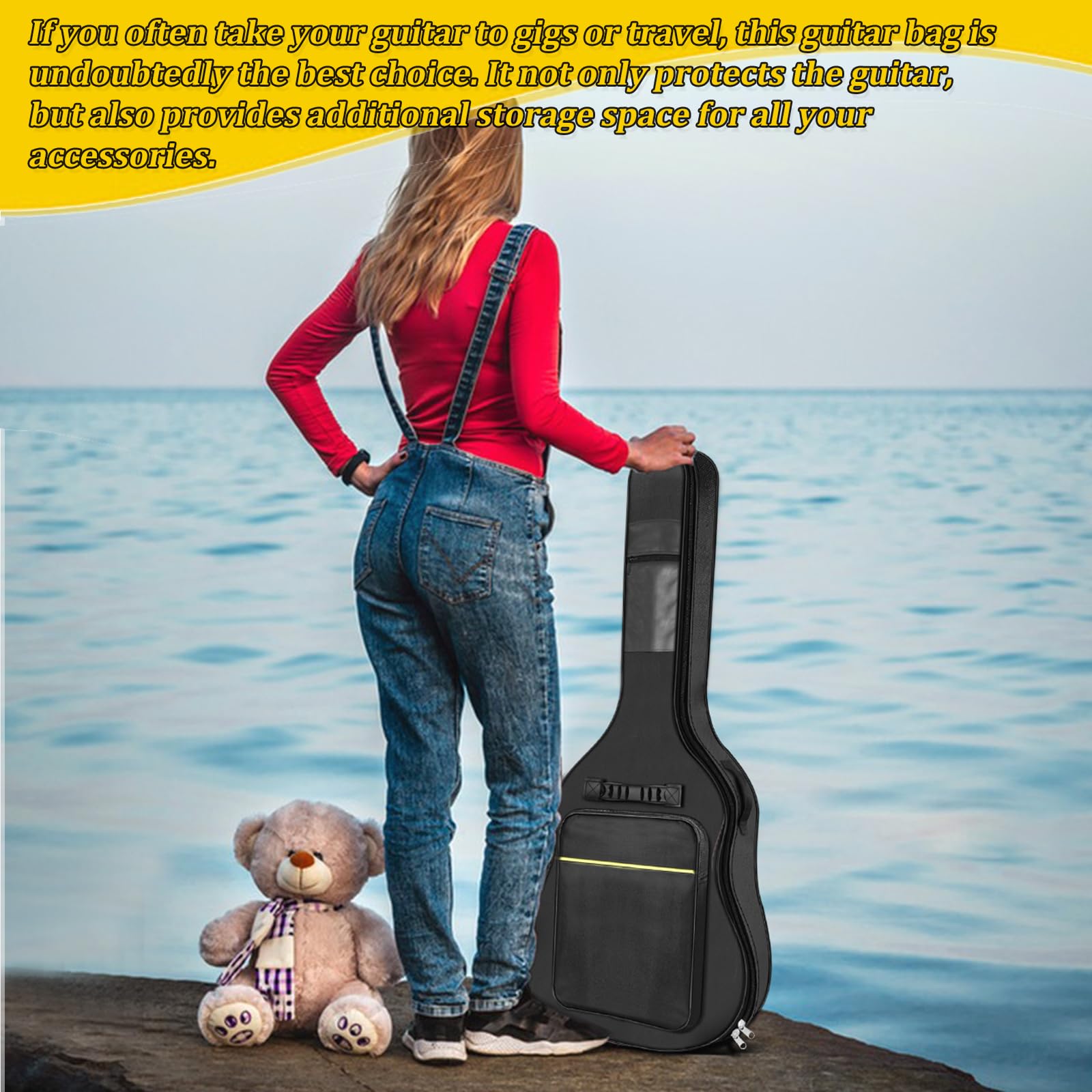 Housse pour guitare de 41 pouces, grande capacité, imperméable, épaisse, résistante à l’usure, convient pour guitares de 99 à 104 cm, noire, 106 * 41 * 8 cm, pour concert