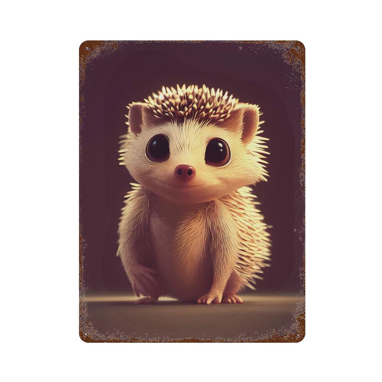 Adorable Hedgehog 3 Rusty Metal Tin Sign 15.7"x11.8", Industrial Home Decor for Garage, Pub Or Kitchen