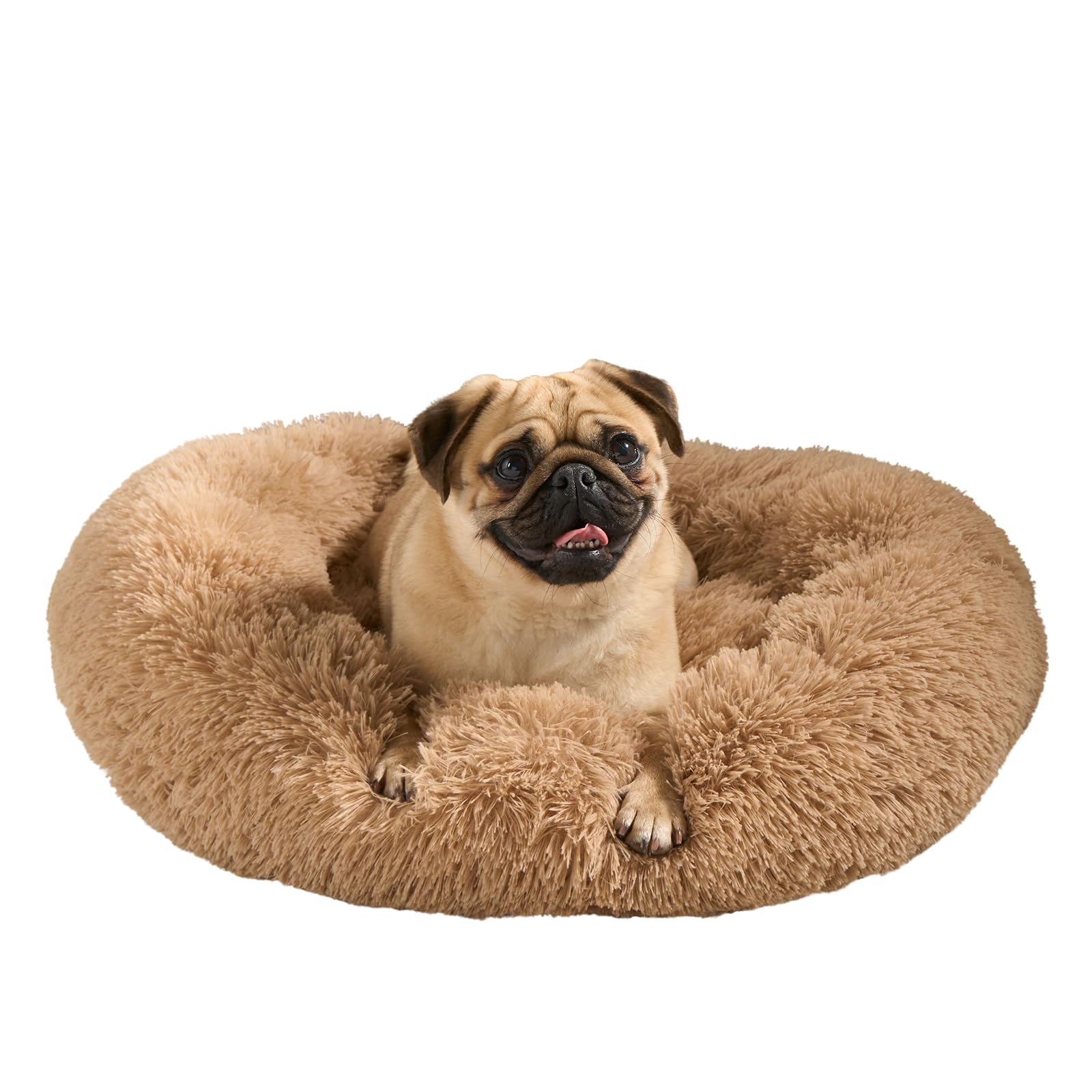 OHS Calming Donut Dog Bed Medium, Luxury Cat Bed Super Soft Plush Cosy Washable Dog Bed for Living Room Kitchen Pet Beds for Dogs Beige
