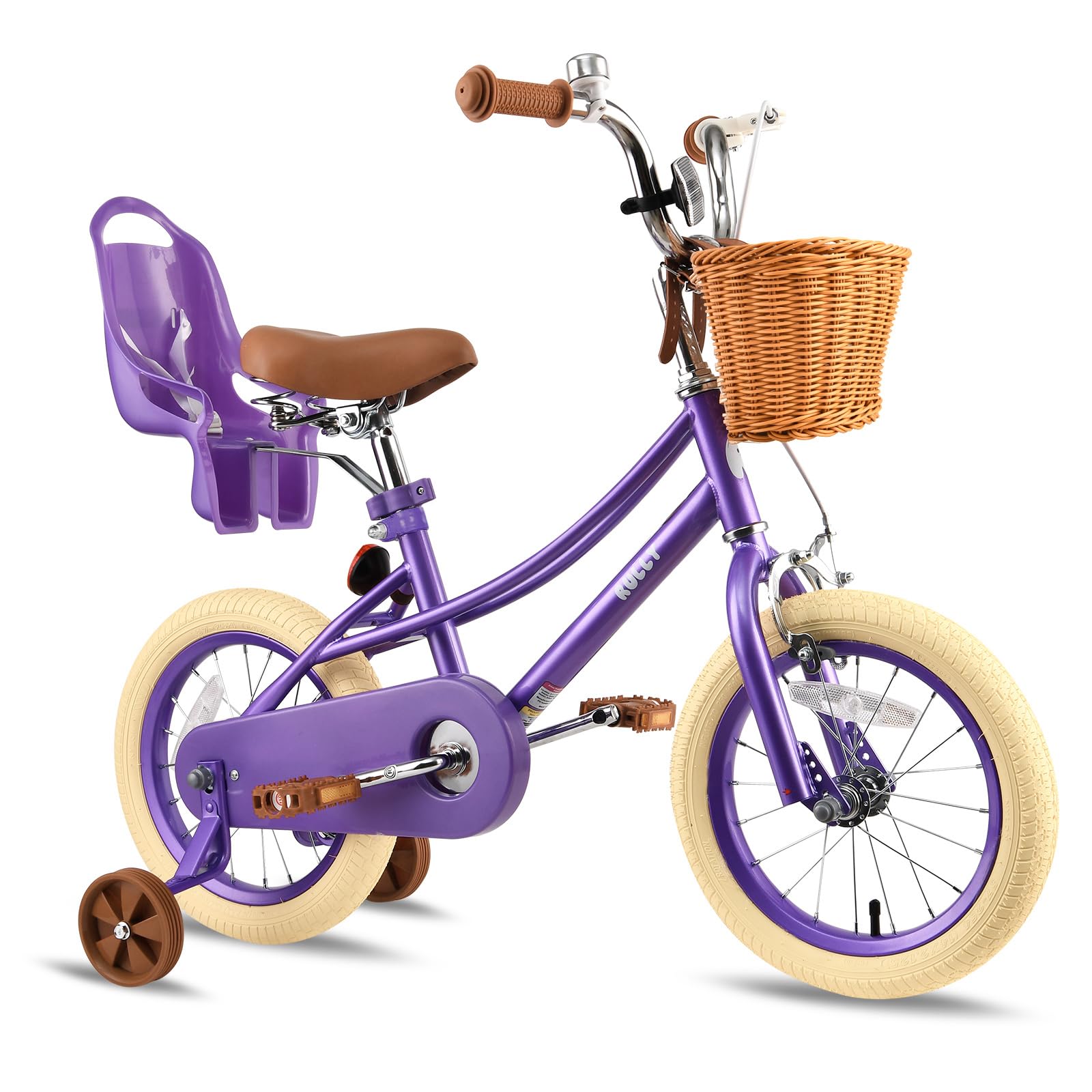 RULLY Bicicletta per Bambina 12 14 16 Pollici 2-7 Anni con Seggiolino per Bambola, Rotelle, Cestino e Nastri