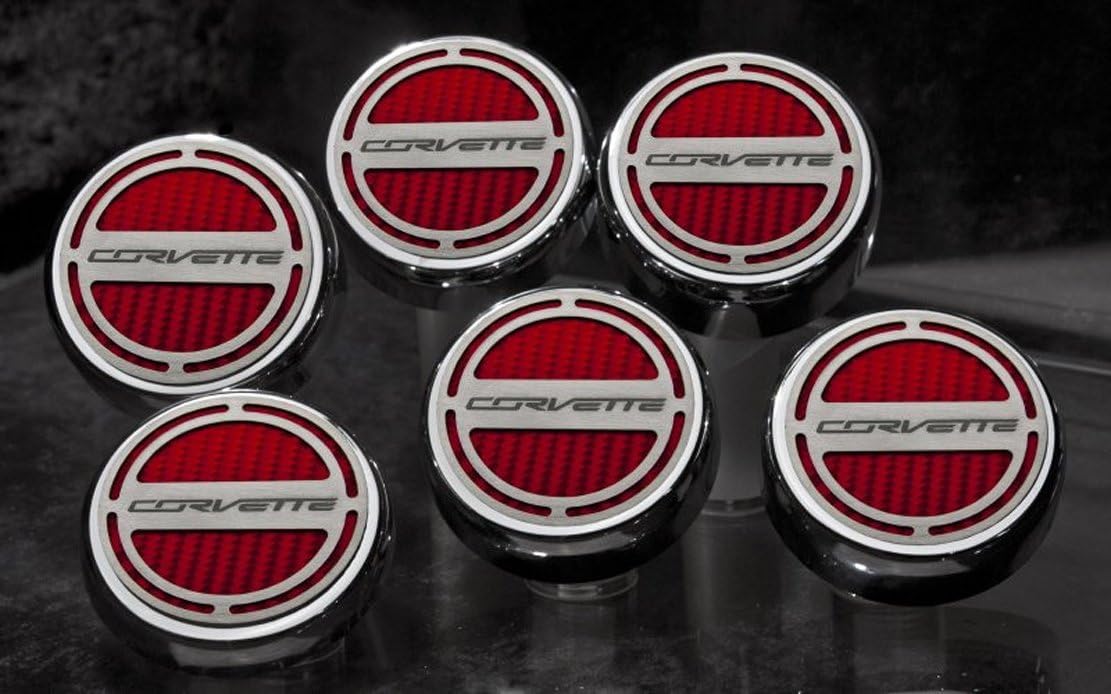 American Car Craft 053018-WHT White Carbon Fiber Fluid Cap Cover Set, 6 Piece (Corvette Font)