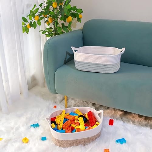 Miniatura 7 de ABenkle Cesta de almacenamiento de cuerda, cubo de juguete tejido de algodón para perros y gatos, cesta de cubo con asa, estantes decorativos,