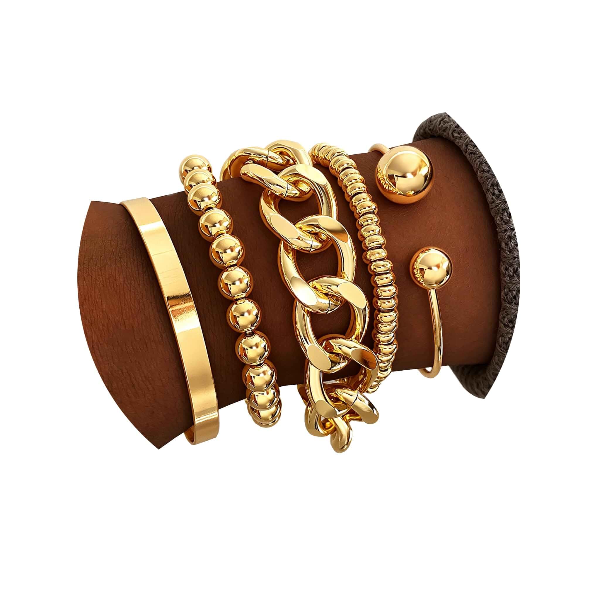 Golden Bangle Bracelets Set for Women, 14k Gold-Plated Multi Layer Stackable Cuff Bracelets, Personalized Boho Non Tarnish Adjustable Bangle Jewelry Gift for Her