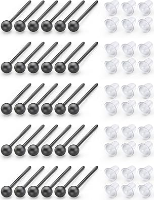 Jenxnjsjo Clear/Black/Multicolor Plastic Ball/Flat Stud Earrings Hole Saver Piercing Retainers Medical Grade for Women Men Sensitive Ears Sports Surgery Work