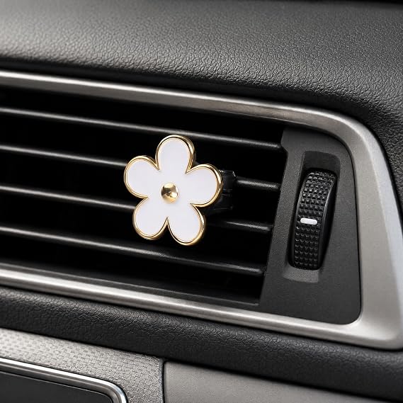 8 Pcs Alloy Daisy Flower Air Fresheners Vent Clips, Cute Red Car Accessories for Women, Interior Decor Charm, Car Gifts for Girls (White and Red)