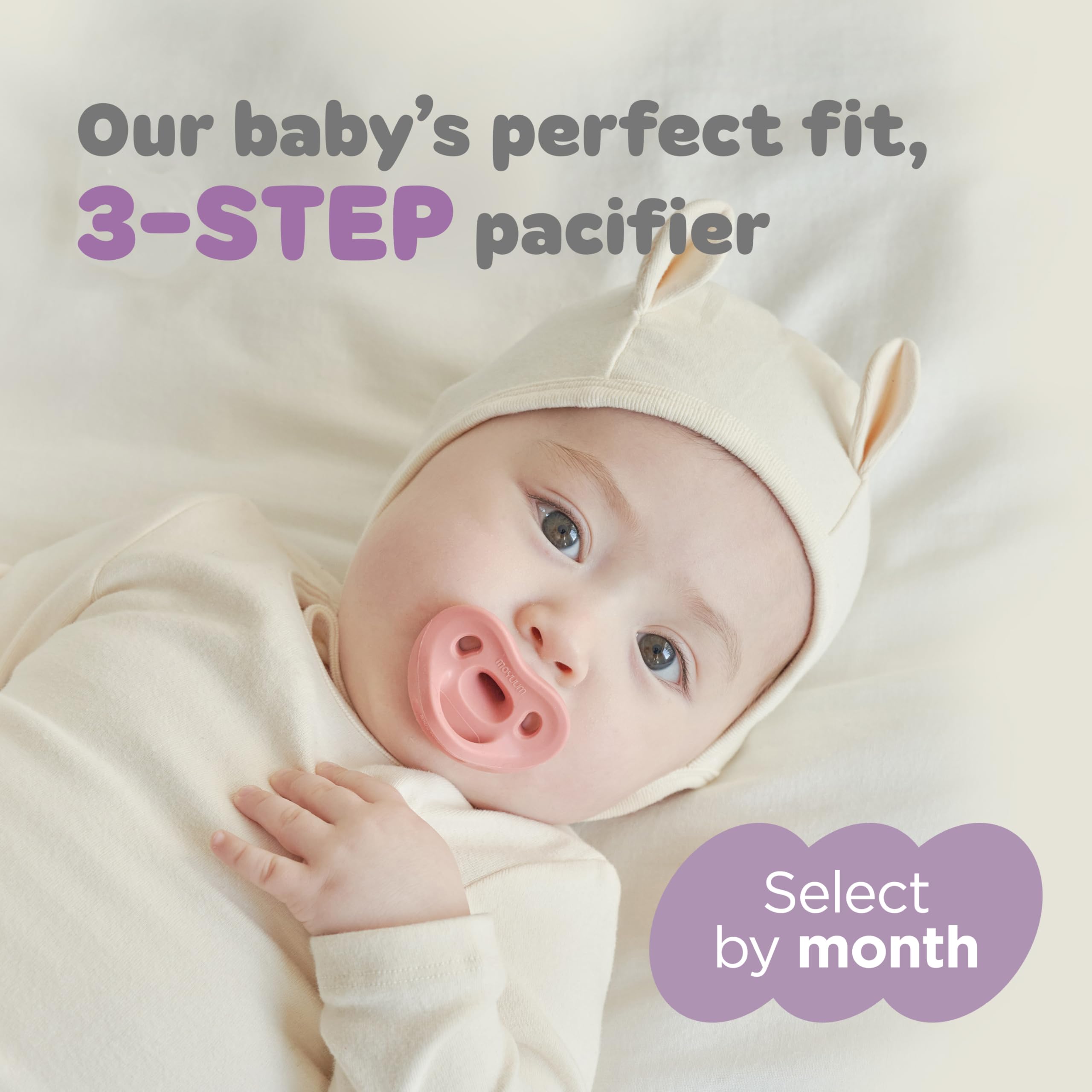 Moyuum Silicone Macaron Pacifier | Made in Korea, BPA Free One-Piece Design Baby Soother, Soft Orthodontic Shape with Air Holes, 2 Pack with Travel Case, Babies 6+ Months (Raspberry + White, Stage 3)