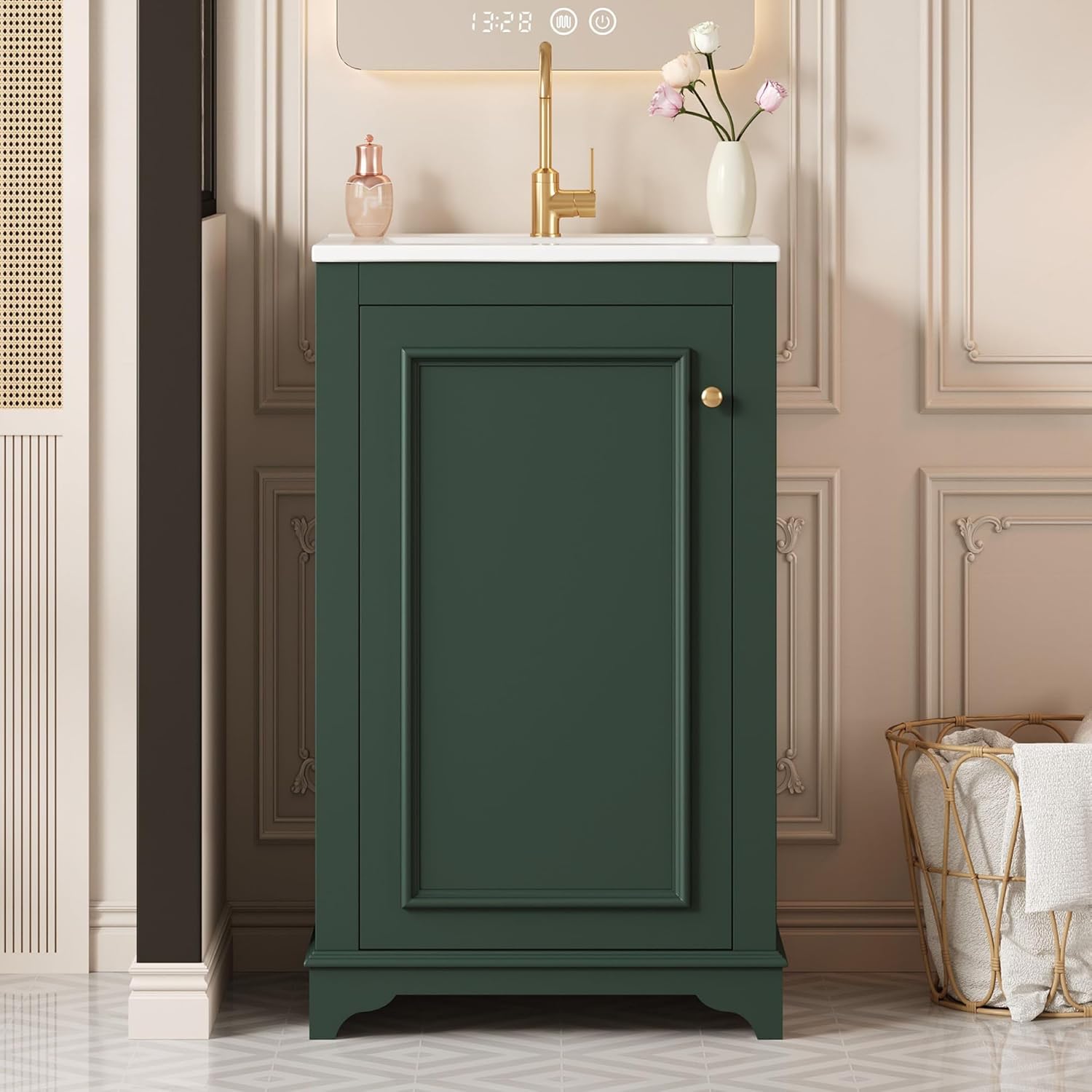 Merax 20" Bathroom Vanity with Sink, Modern Wood Small Bathroom Vanity Storage Cabinet with Adjustable Shelf for Powder Room, Solid Wood Frame, Painted Finish, Ceramic Sink Top