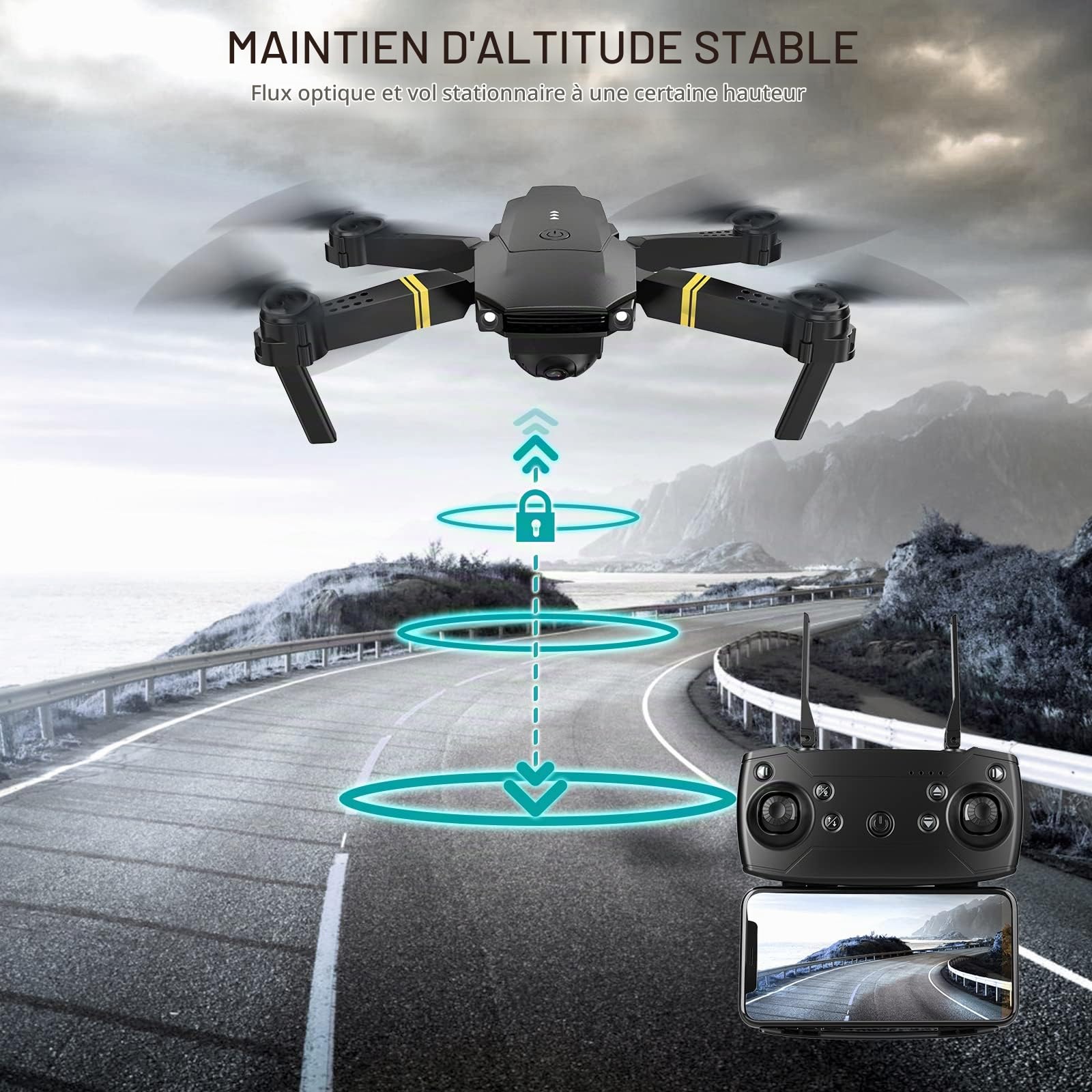 Drone avec caméra 1080P débutant RC Quadcopter, drone pour enfants, FPV Live Video, Altitude Hold, One Key Take Off/Landing, 3D Flip. Cadeaux pour filles/garçons
