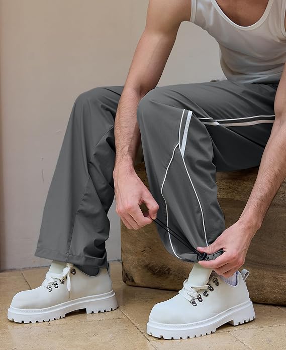 Susclude Mens Baggy Sweatpants Lightweight Wide Leg Track Pants Y2k Side Stripe Stretch Pants Streetwear Pants with Pockets