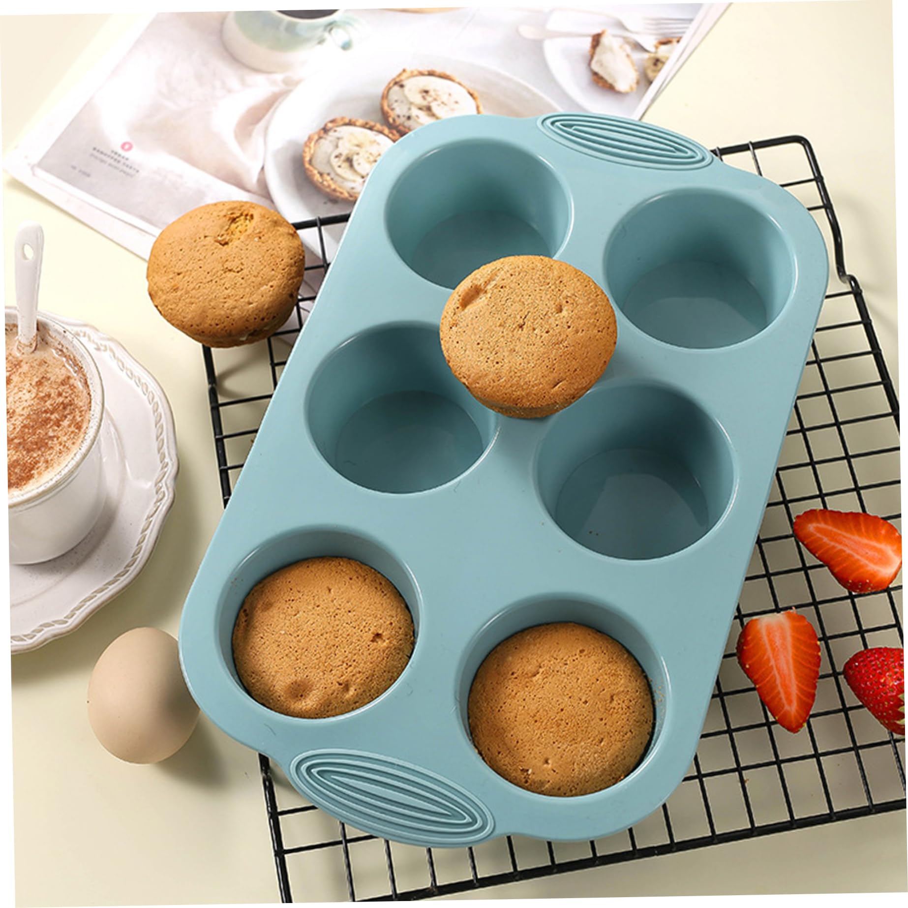 Molde para muffins de silicona de 3 piezas, 6 cavidades, 2, 7, molde para magdalenas de silicona de grado alimenticio, moldes para magdalenas antiadherentes y resistentes al calor, utensilios para.
