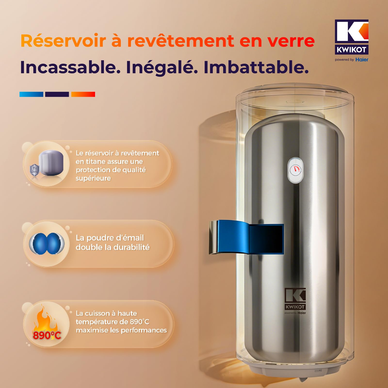 EasyTube Chauffe-eau Électrique 50 Litres Vertical Mural, Ballon Eau Chaude Cumulus à Accumulation 1500W, Résistant Eaux Dures et Calcaire 8 Bars, Gain de Place pour Salle de Bain Douche