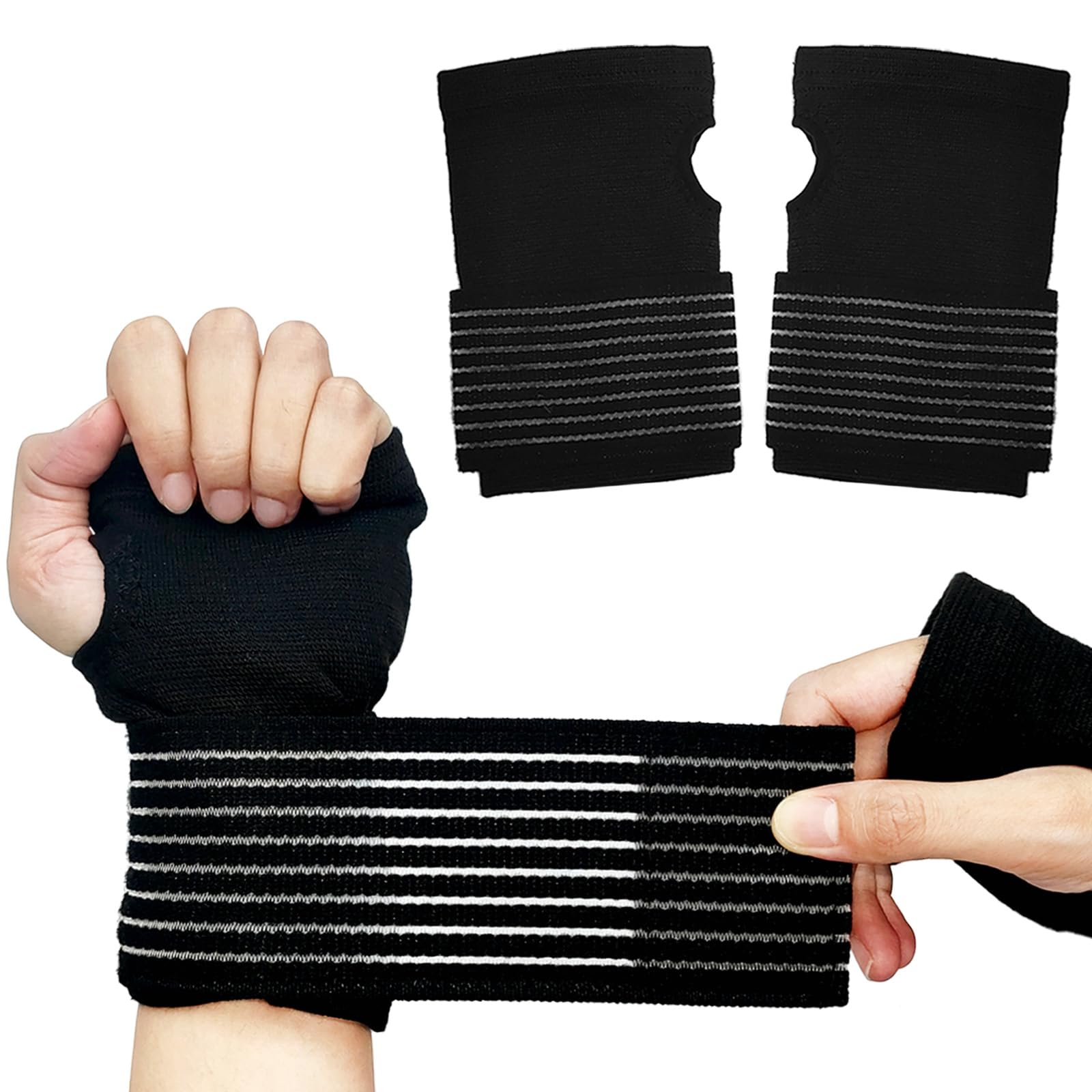 IAXSEE 4 Pack Compression Wrist Brace Wrist Support Brace Adjustable Wrist Strap Basketball Badminton Weightlifting Fitness Sports Use for Men Women(Black)
