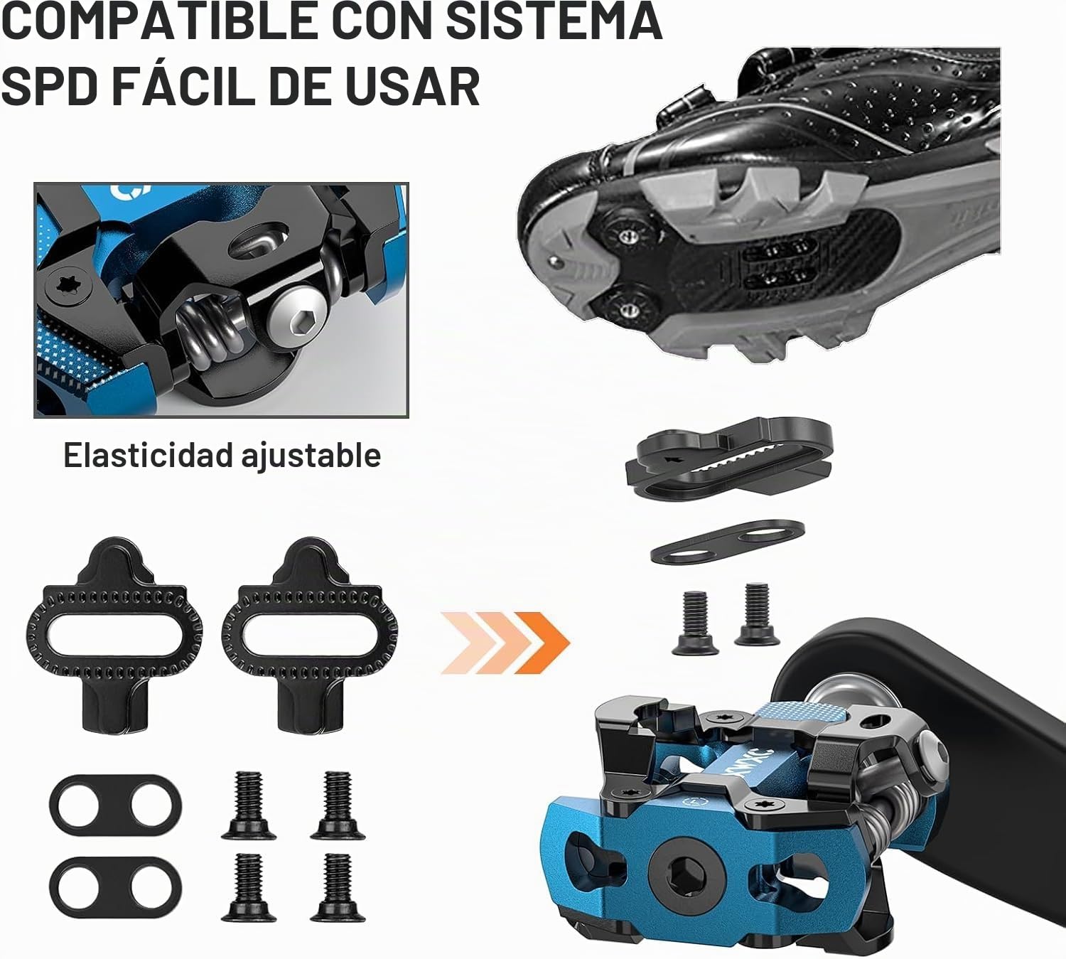 CXWXC Pedales de Bicicleta, con 3 rodamientos sellados, Pedal Plano y de Clic, Pedales Ligeros de Aluminio MTB de 9/16 Pulgadas con Tacos para MTB, Bicicleta de Carretera