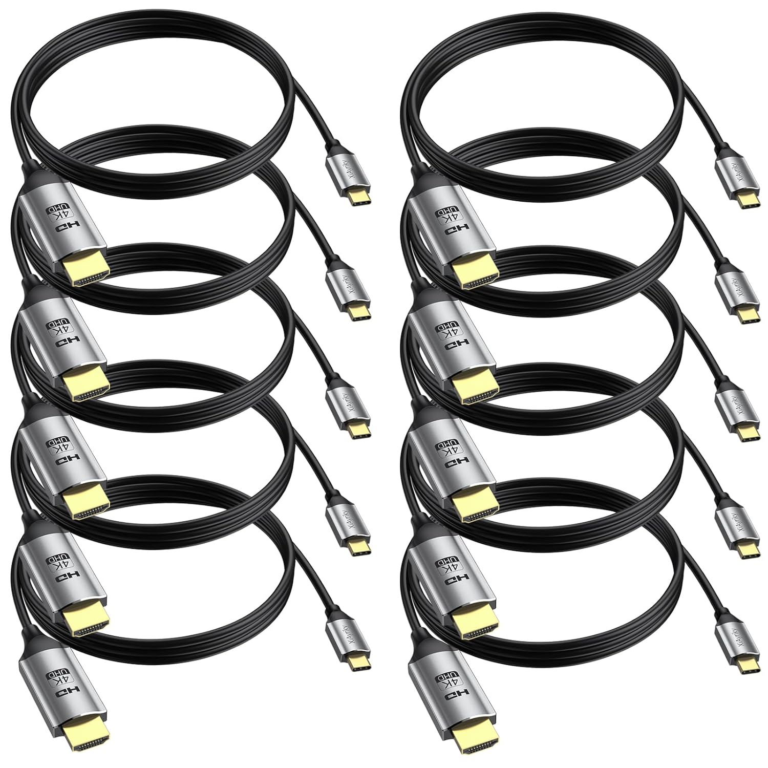 4K USB C to HDMI Cable 6FT 10-Pack, Type C to HDMI Cord [Thunderbolt 3 Compatible], High Speed USBC to HDMI Cable for iPhone 15/16 Pro/Max, S9-S25, MacBook Pro/Air, iPad Pro, Dell and More