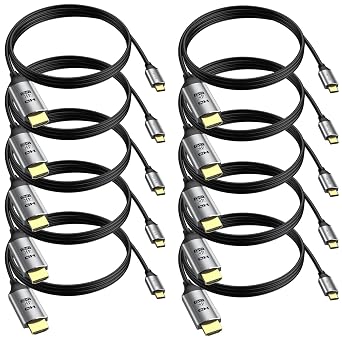4K USB C to HDMI Cable 6FT 10-Pack, Type C to HDMI Cord [Thunderbolt 3 Compatible], High Speed USBC to HDMI Cable for iPhone 15/16 Pro/Max, S9-S25, MacBook Pro/Air, iPad Pro, Dell and More