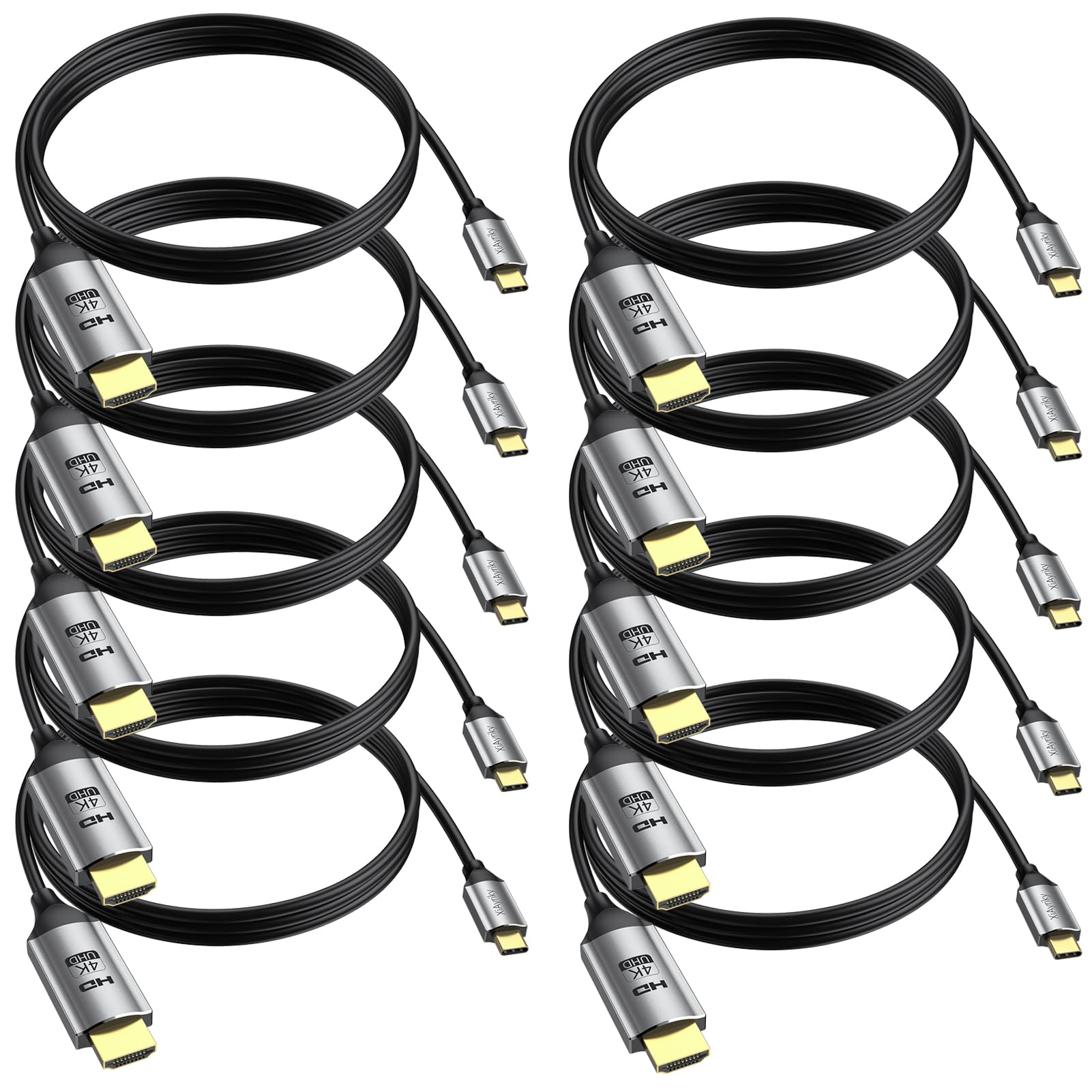 Confezione da 10 cavi da USB C a HDMI 2.0 da USB tipo C a HDMI 2.0 da 1,8 m, compatibile con Thunderbolt 3, ad alta velocità, in alluminio aggiornato, per MacBook Pro/Air, iPad Pro, Galaxy, Surface,