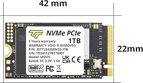 Miniatura 2 de Timetec 1TB M.2 2242 SSD NVMe PCIe Gen3x4 Velocidad de lectura/escritura de una sola cara de hasta 2,500/1,700 MB/s Compatible con Lenovo Thinkpad
